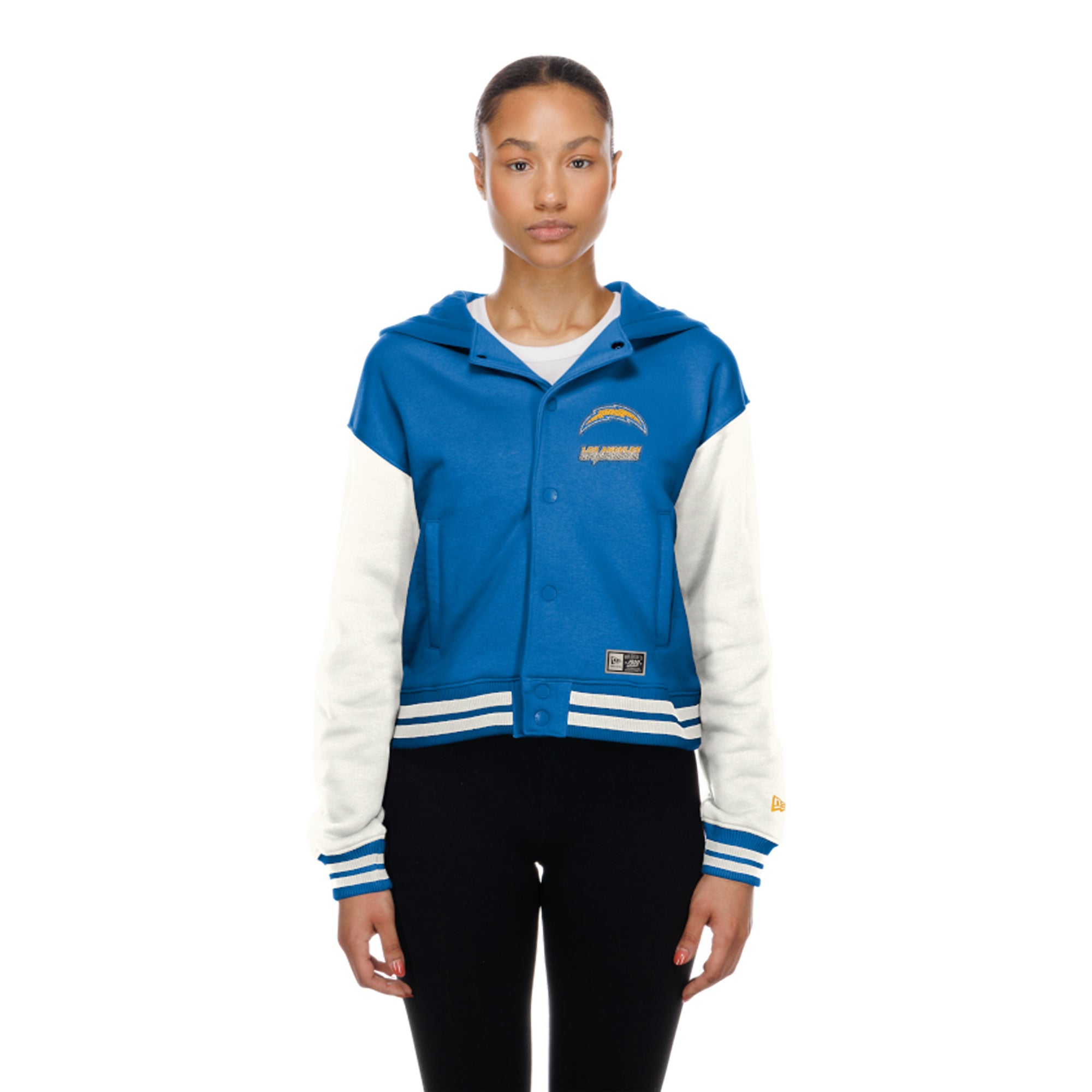 Women's New Era Los Angeles Chargers Powder Blue Throwback Full-Snap Hooded Jacket
