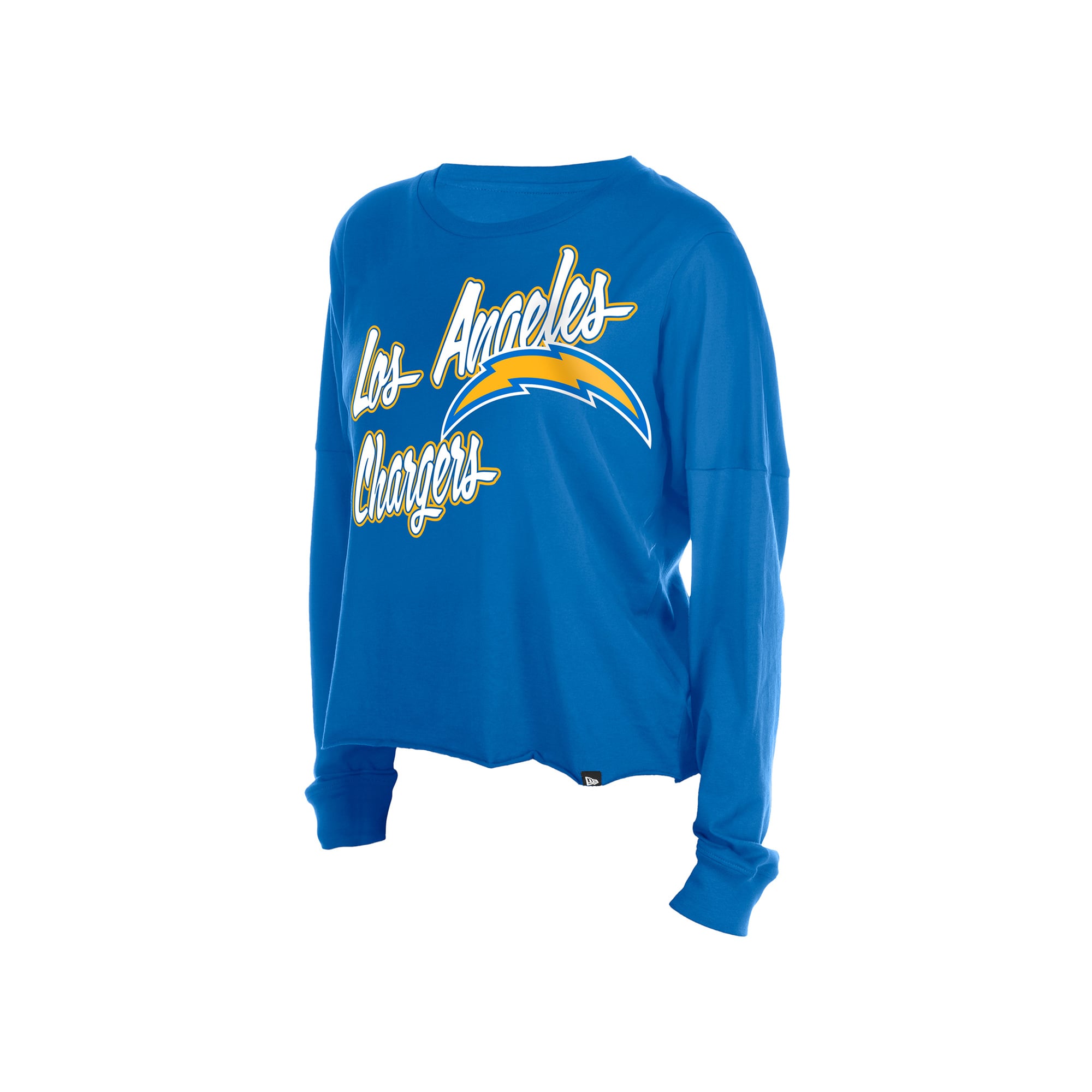 T-shirt court oversize à manches longues New Era bleu poudré pour femme, Los Angeles Chargers