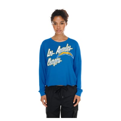  Los Angeles Chargers New Era Women's Cropped Oversized Long Sleeve T-Shirt - Powder Blue