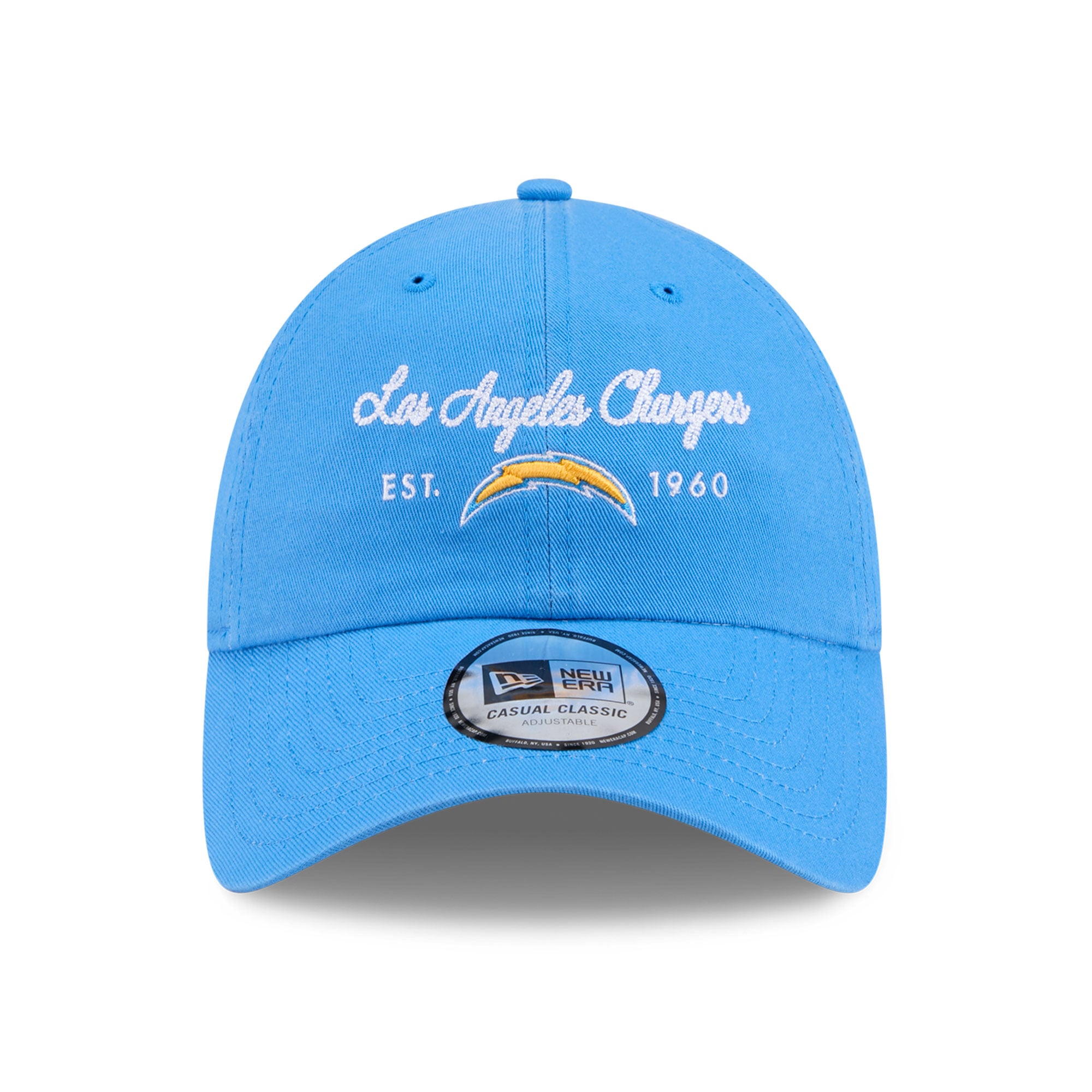 Casquette New Era pour femme, bleu poudré, Los Angeles Chargers, style classique décontracté et ajustable.