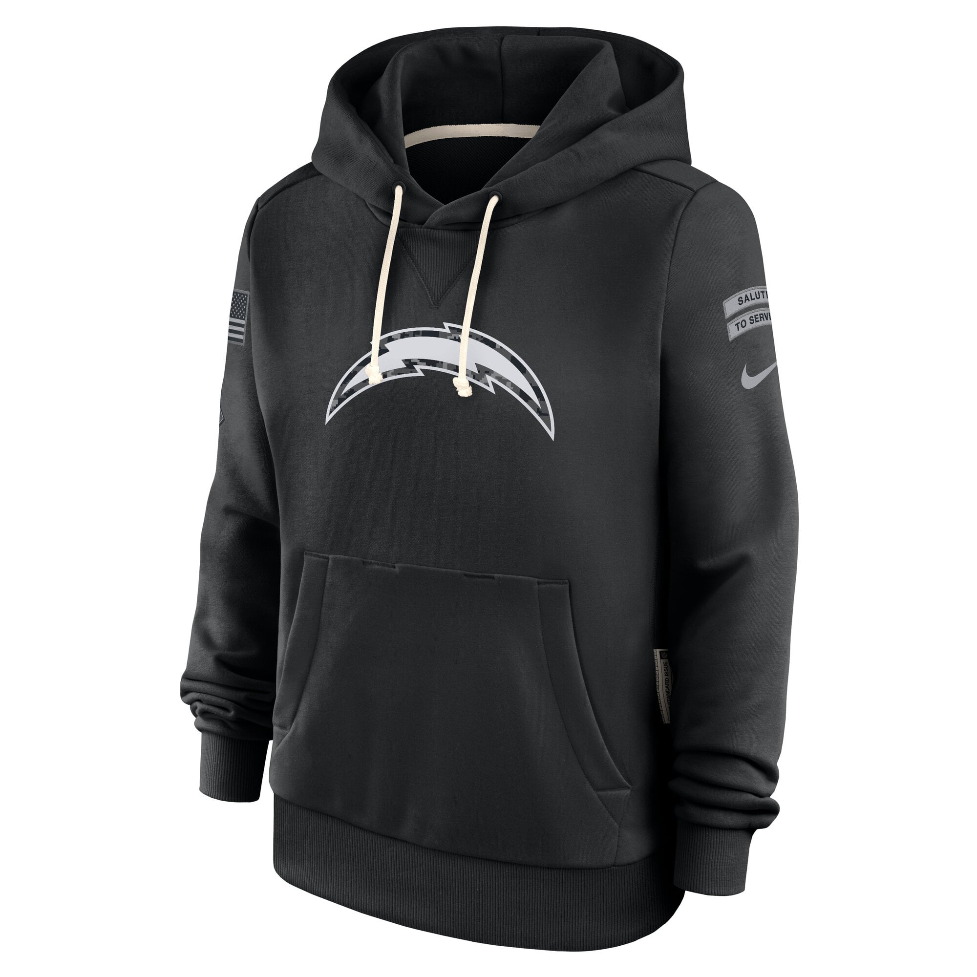 Sweat à capuche Nike noir pour femme Los Angeles Chargers 2026 Salute to Service Sideline Dri-FIT