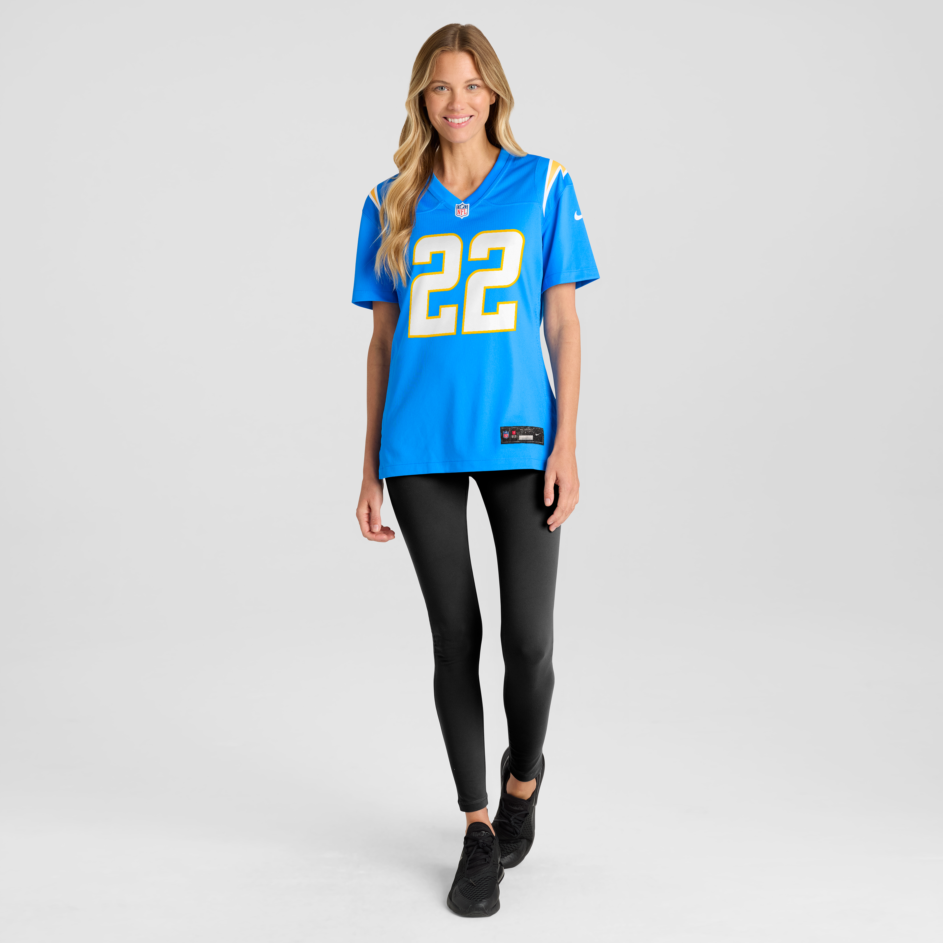 Maillot de match Nike Genesis Smith bleu poudré pour femme, Los Angeles Chargers