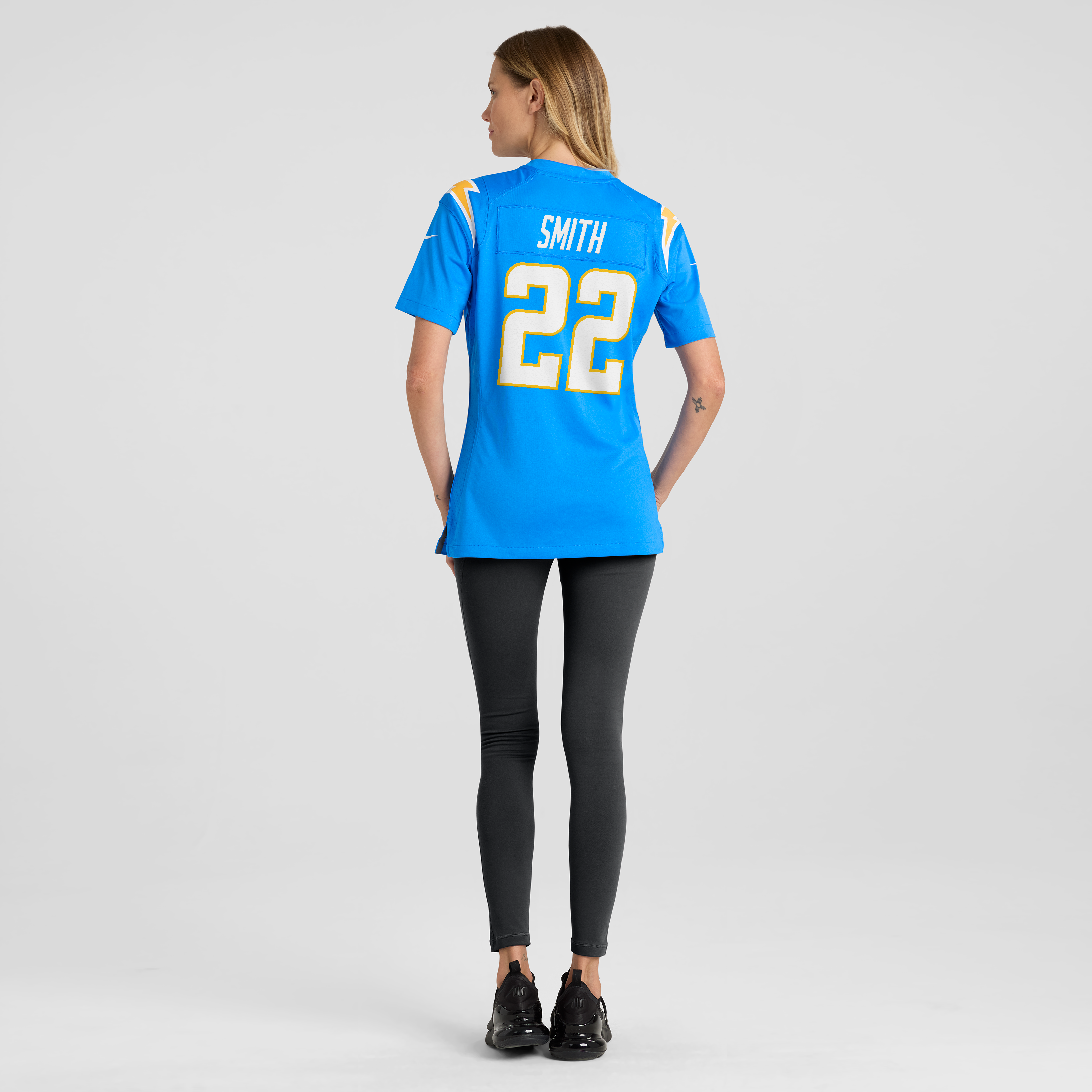 Maillot de match Nike Genesis Smith bleu poudré pour femme, Los Angeles Chargers