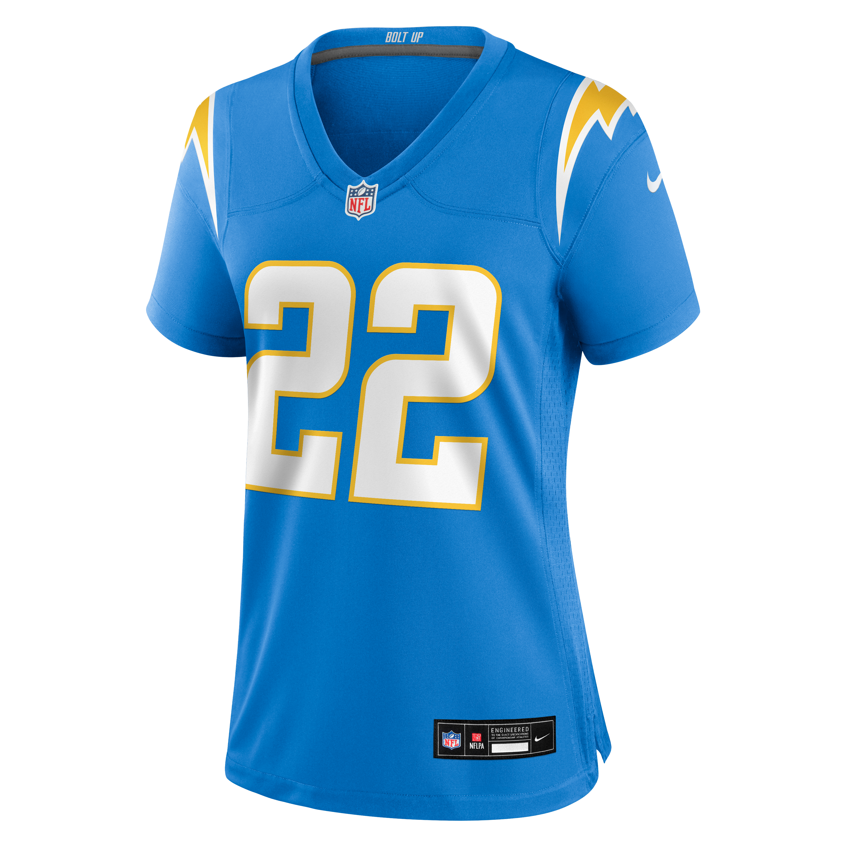 Maillot de match Nike Genesis Smith bleu poudré pour femme, Los Angeles Chargers