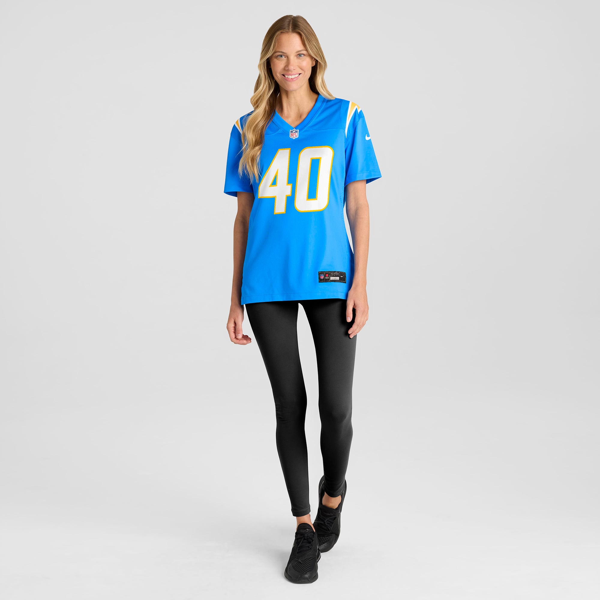 Maillot de match Nike Hayden Rucci bleu poudré pour femme, Los Angeles Chargers
