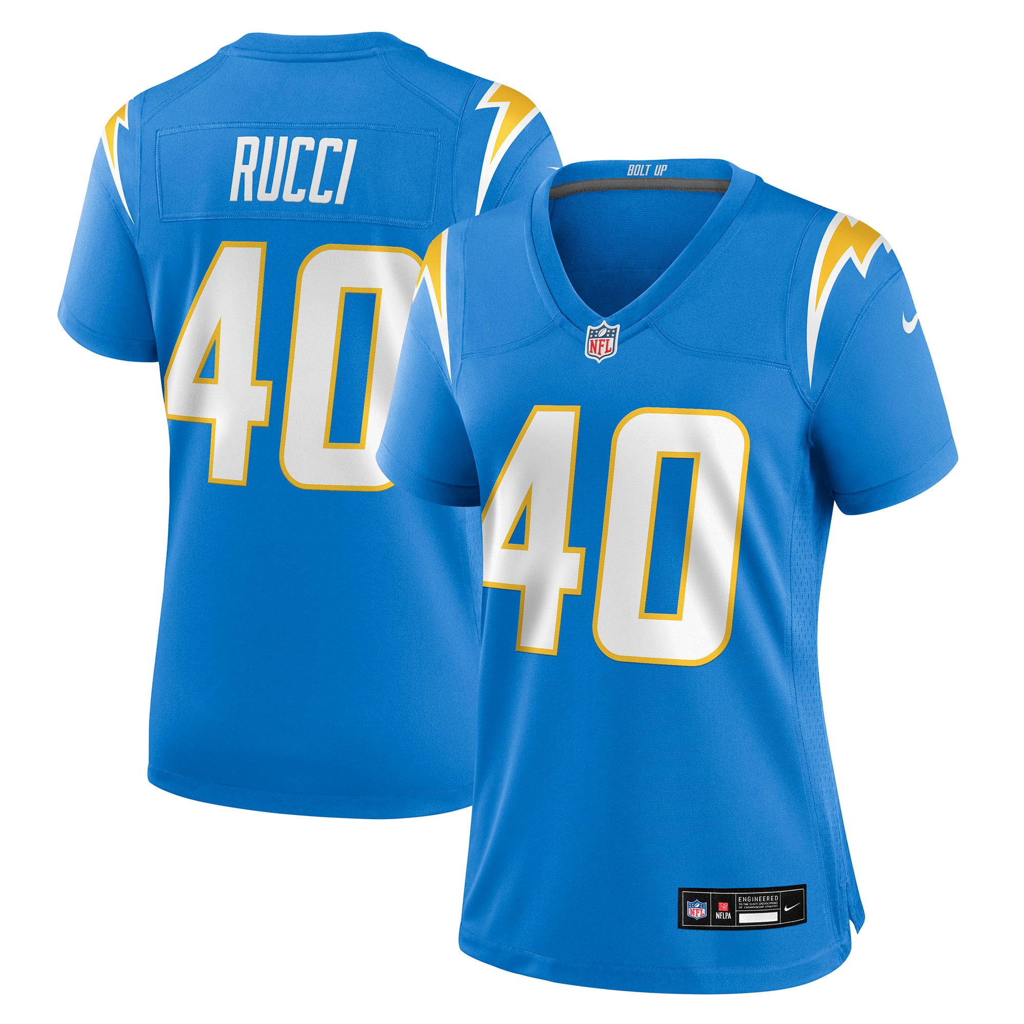 Maillot de match Nike Hayden Rucci bleu poudré pour femme, Los Angeles Chargers