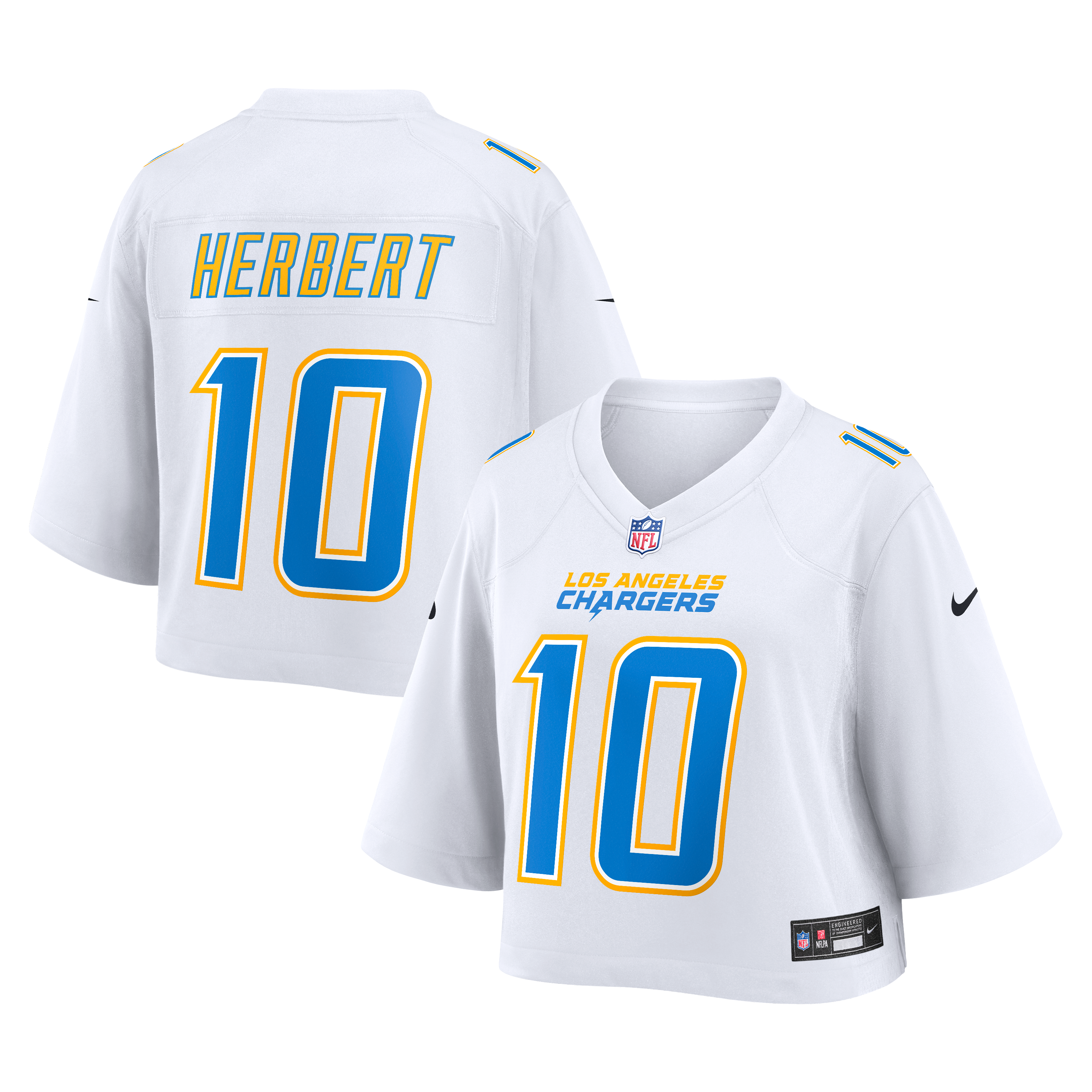 Women's Nike Justin Herbert White Los Angeles Chargers Cropped Fashion Game Jersey