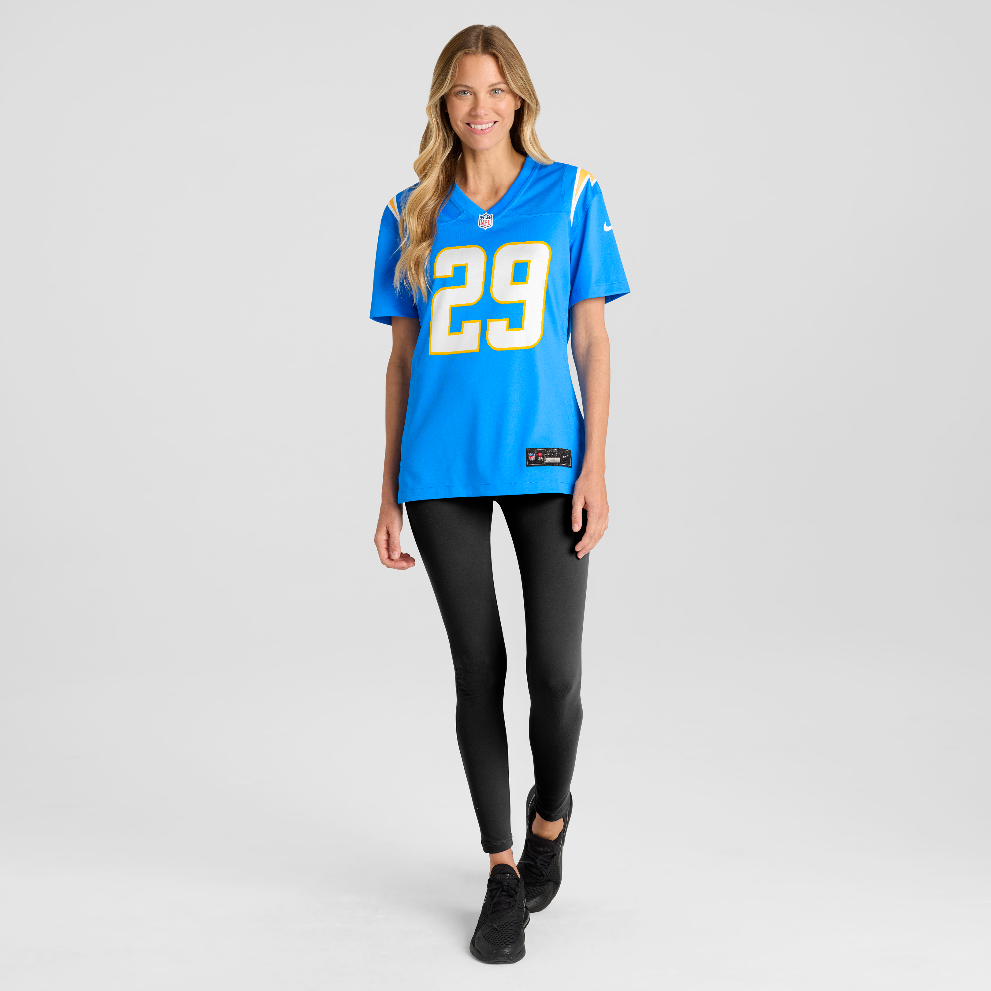 Maillot de match Nike Kaiir Elam bleu poudre pour femme, Los Angeles Chargers
