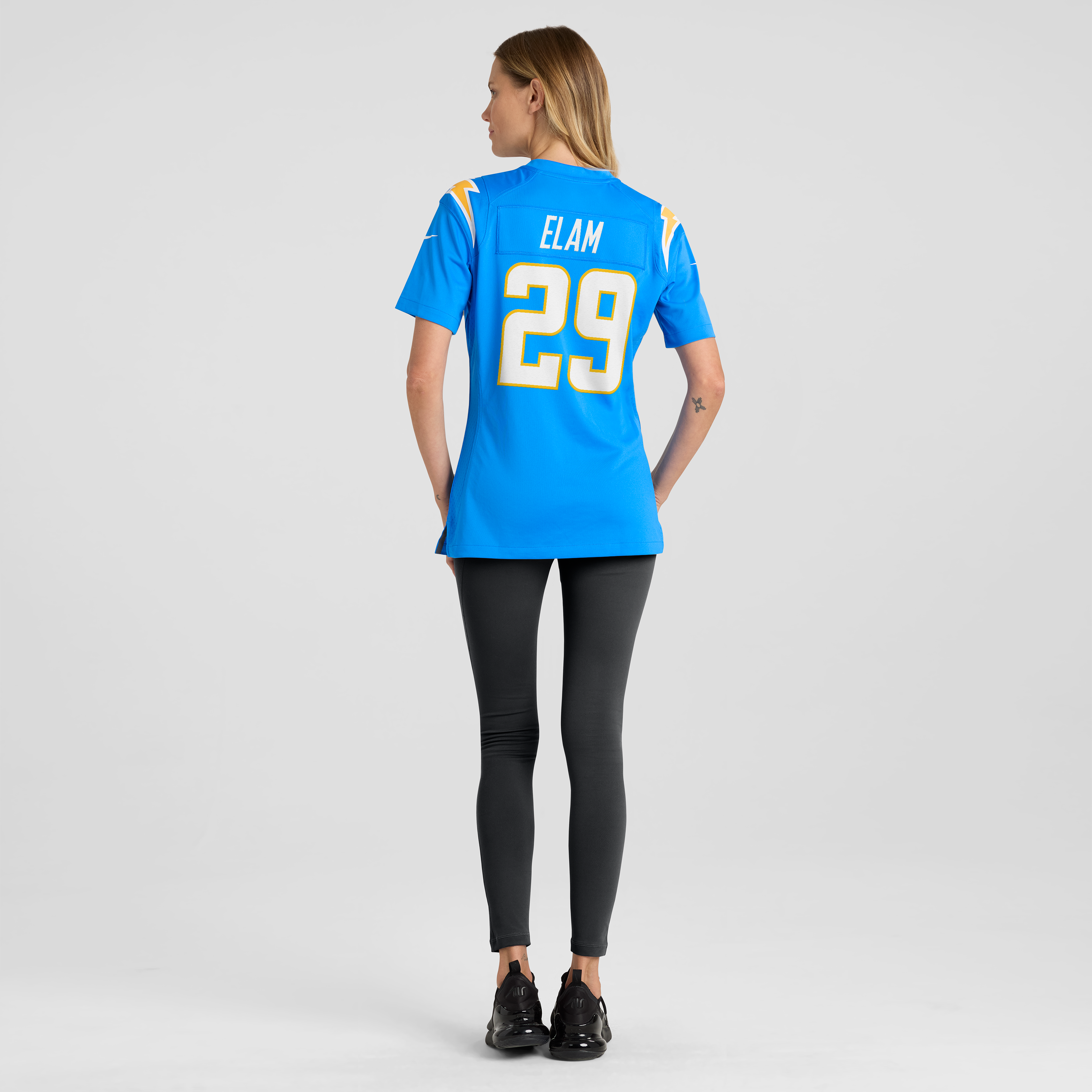 Maillot de match Nike Kaiir Elam bleu poudre pour femme, Los Angeles Chargers