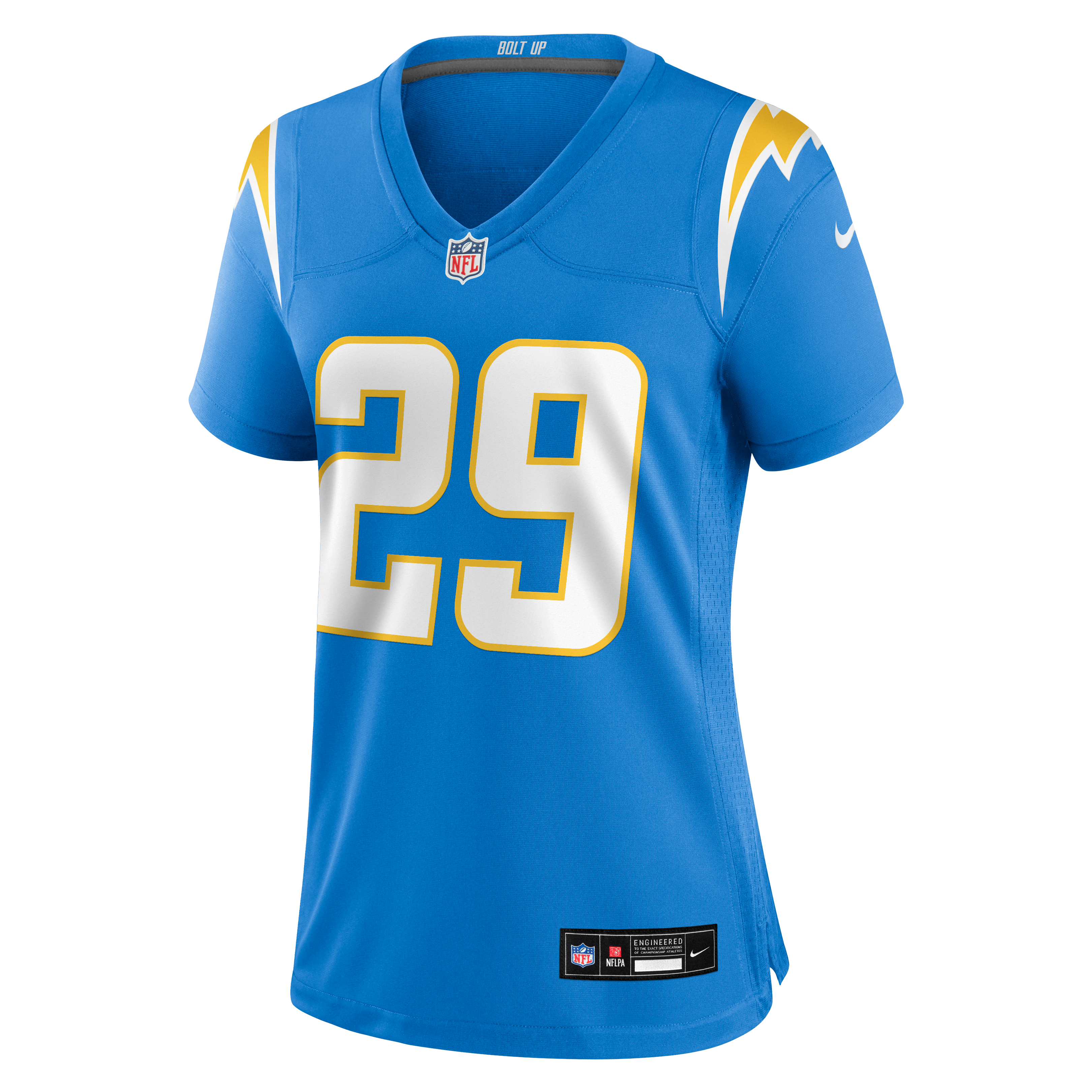 Maillot de match Nike Kaiir Elam bleu poudre pour femme, Los Angeles Chargers