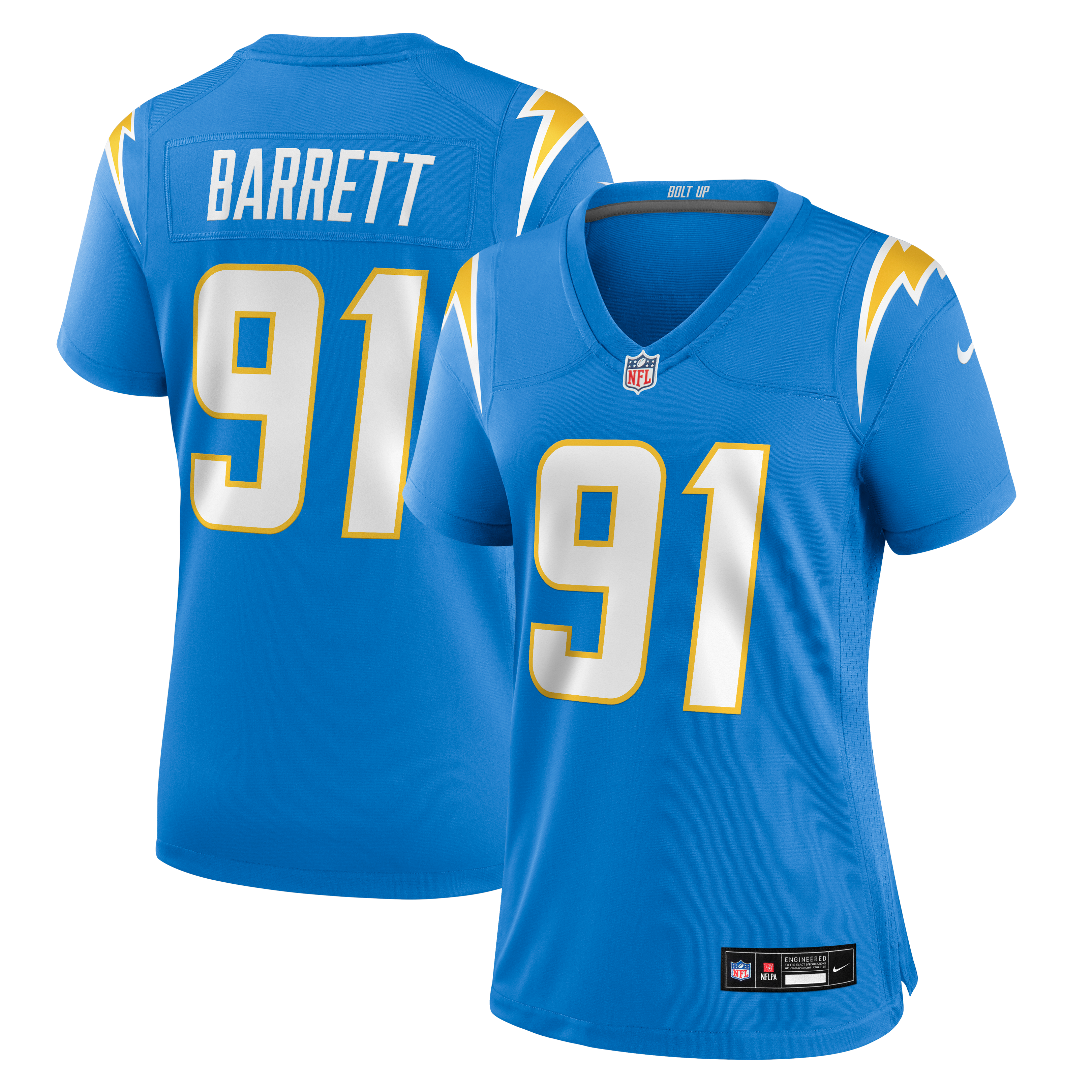 Maillot de match Nike Nick Barrett bleu poudré pour femme, Los Angeles Chargers