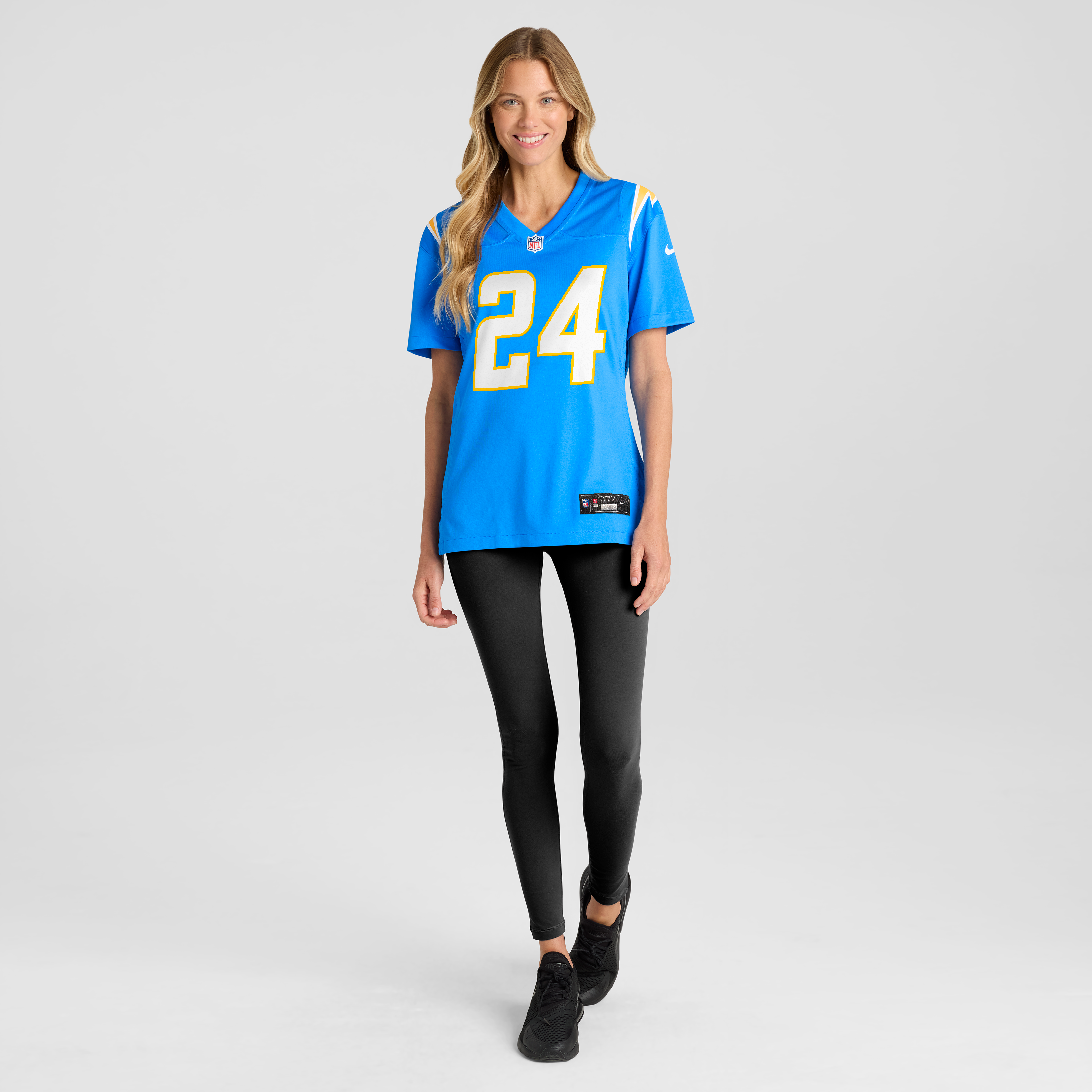Maillot de match Nike Rodney Shelley bleu poudré pour femme, Los Angeles Chargers