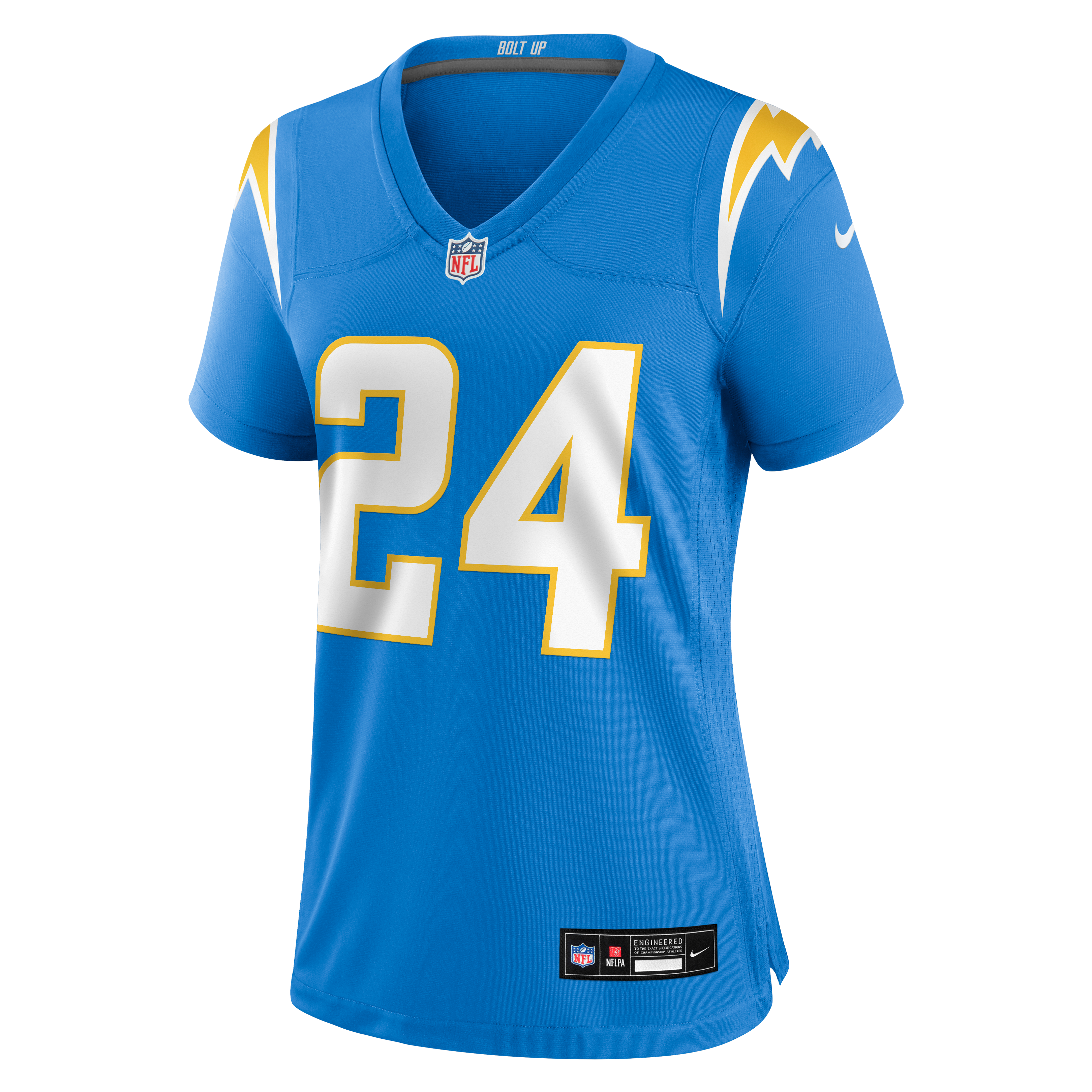 Maillot de match Nike Rodney Shelley bleu poudré pour femme, Los Angeles Chargers