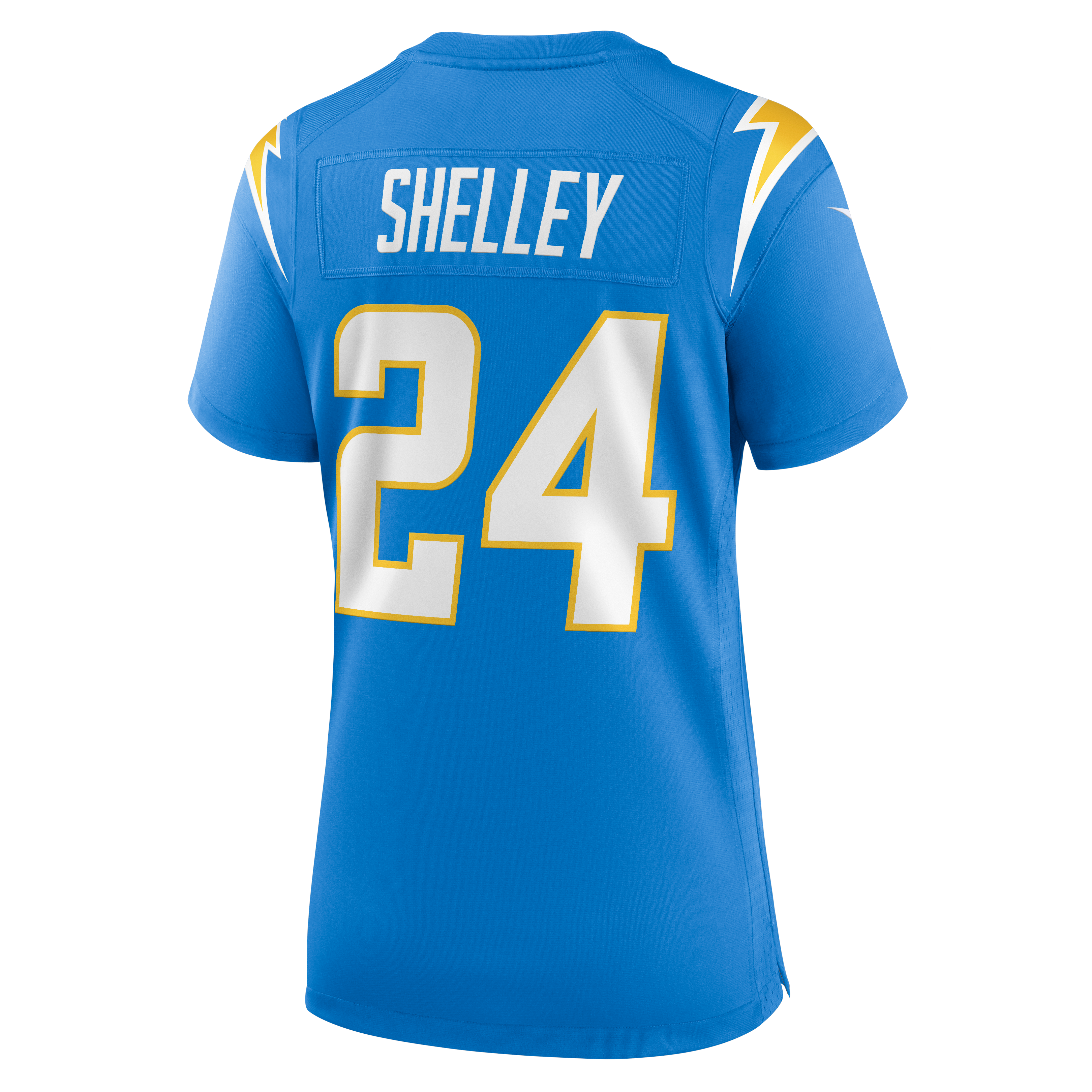 Maillot de match Nike Rodney Shelley bleu poudré pour femme, Los Angeles Chargers