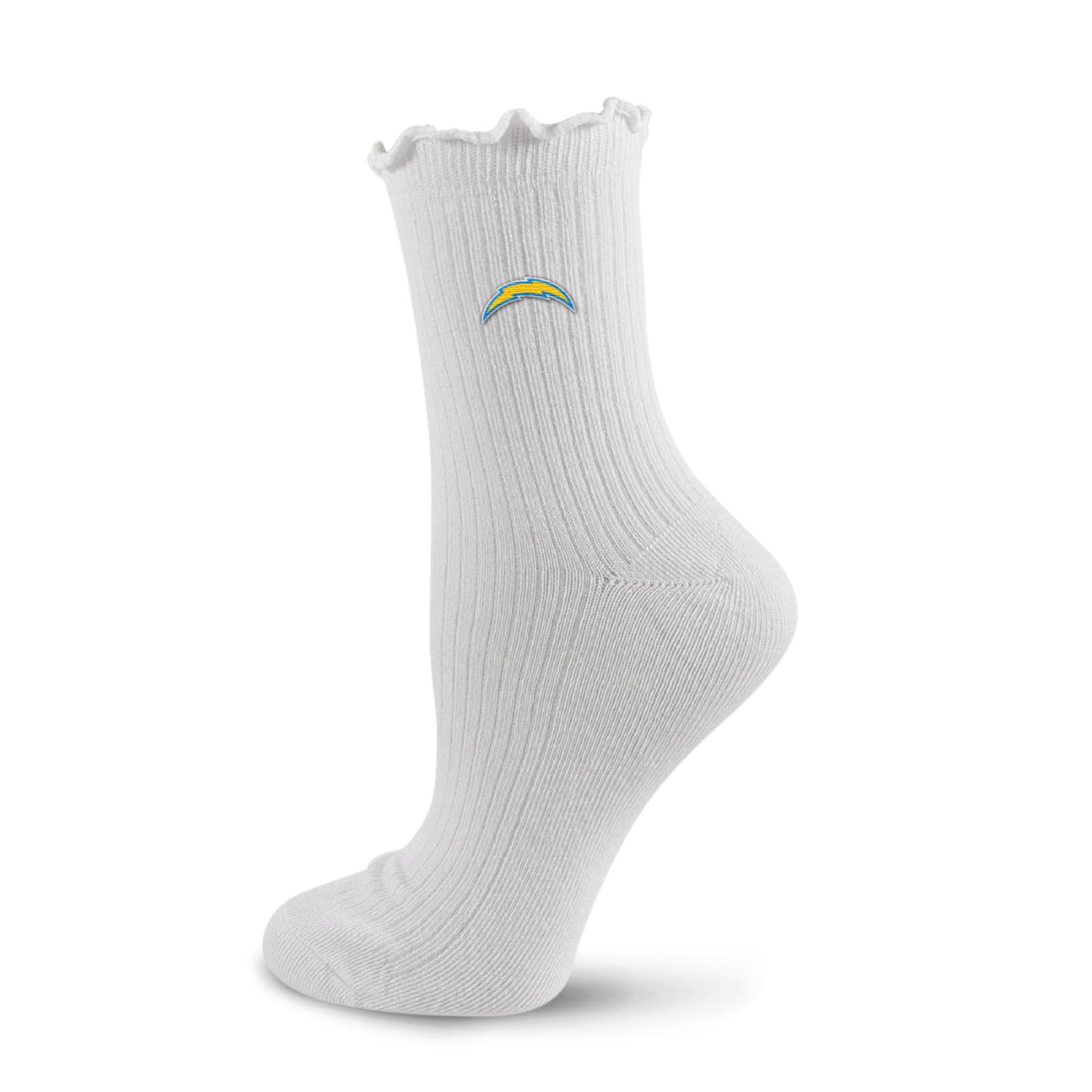 Chaussettes de compression PRO pour femmes, blanches, logo des Chargers de Los Angeles, ourlet ondulé.