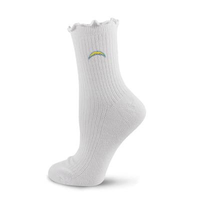  Los Angeles Chargers PRO Compression Logo Lettuce Hem Quarter Socks - White
