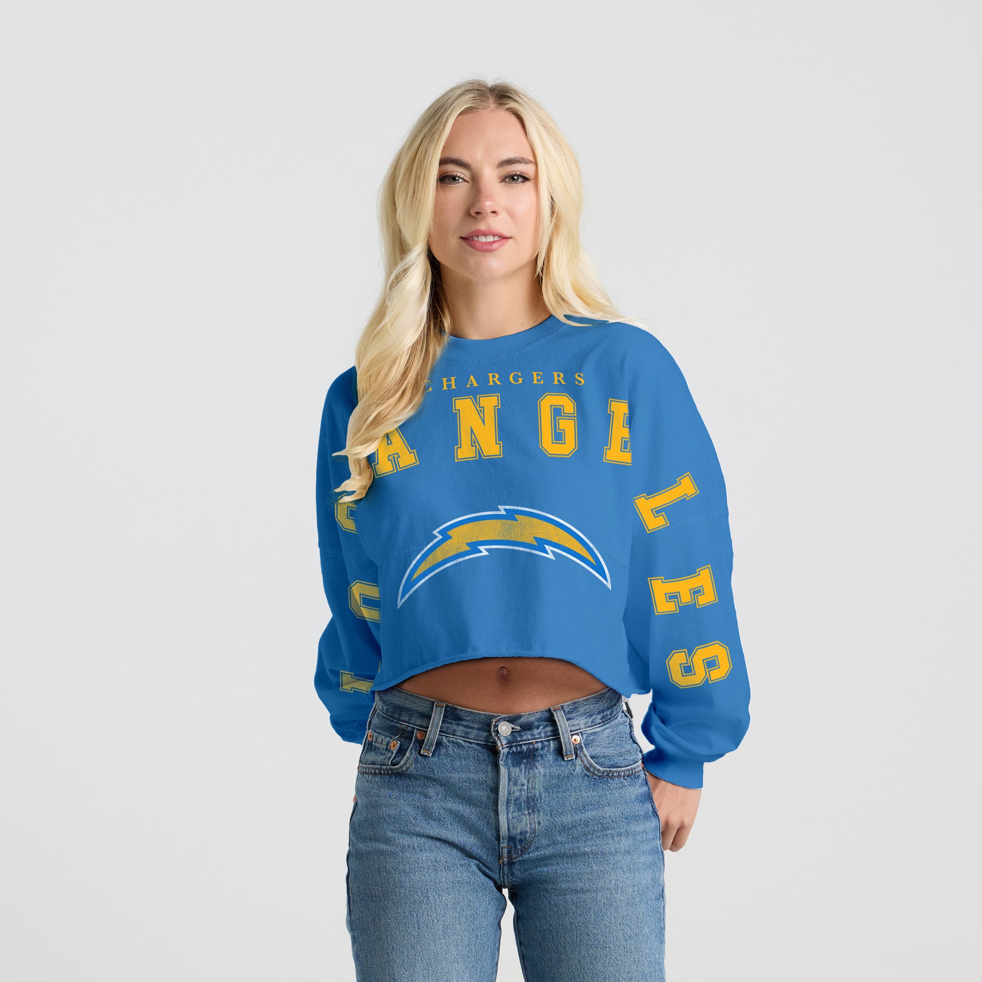 T-shirt court à manches longues Spirit Jersey bleu poudré pour femme, Los Angeles Chargers