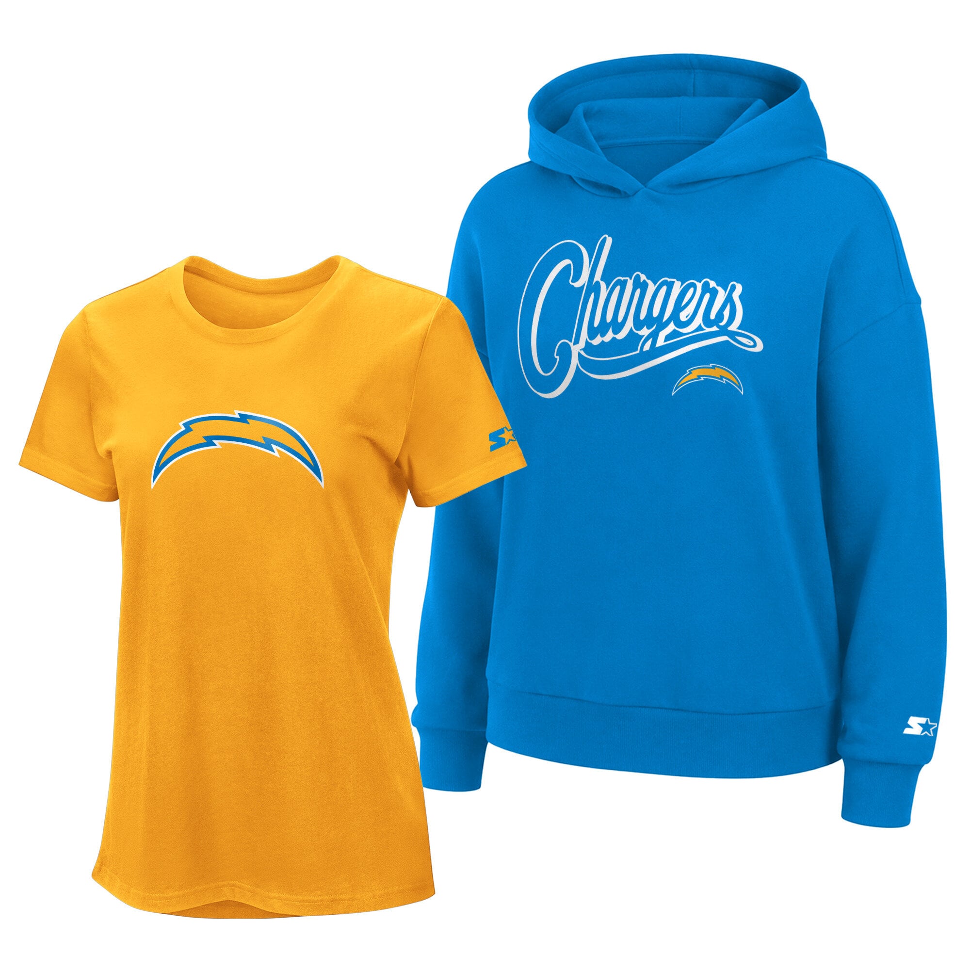 Women's Starter Gold/Powder Blue Los Angeles Chargers Hoodie & T-Shirt Combo Pack