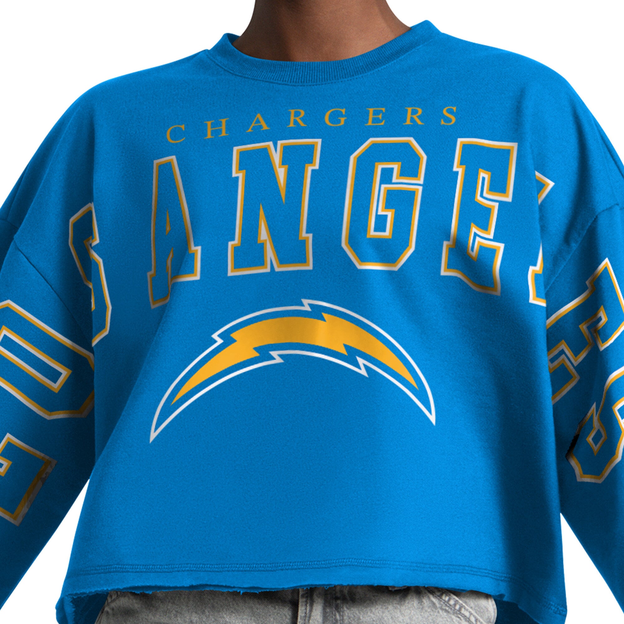 Sweat-shirt court Starter bleu poudré pour femme, Los Angeles Chargers Bleachers