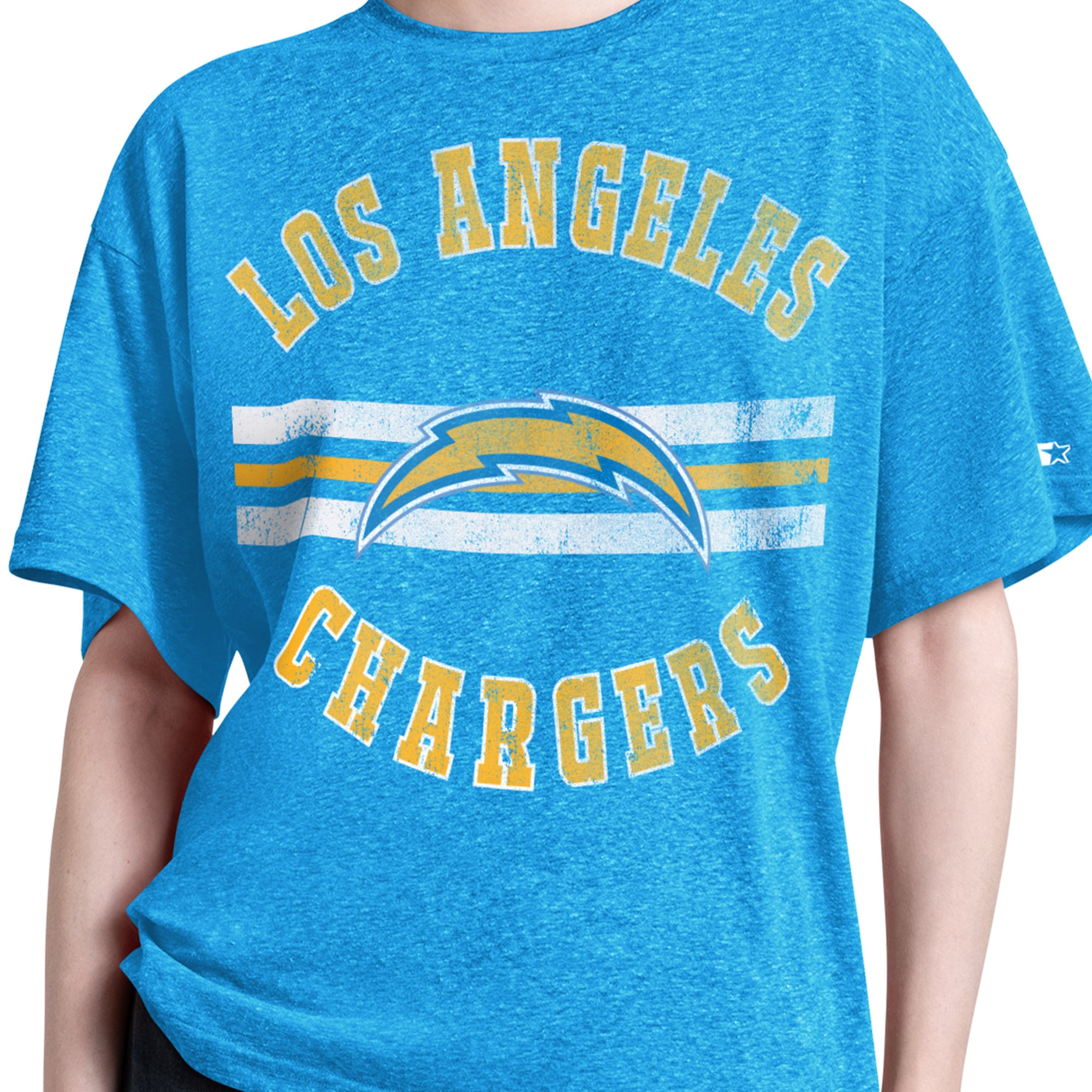 T-shirt Starter pour femme, bleu poudre, Los Angeles Chargers, Jump Shot Boyfriend, mélange de trois matières
