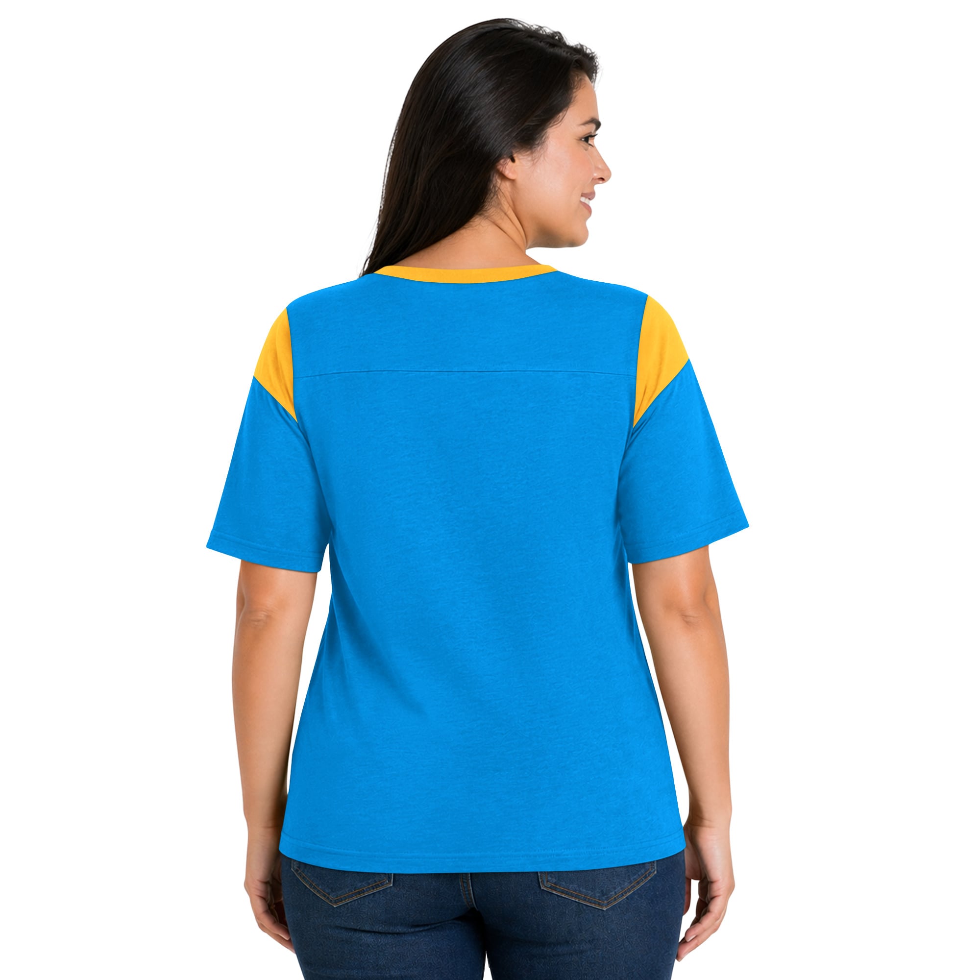 T-shirt à manches longues pour femme, bleu poudre, Los Angeles Chargers, grande taille, style linebacker, modèle Starter.