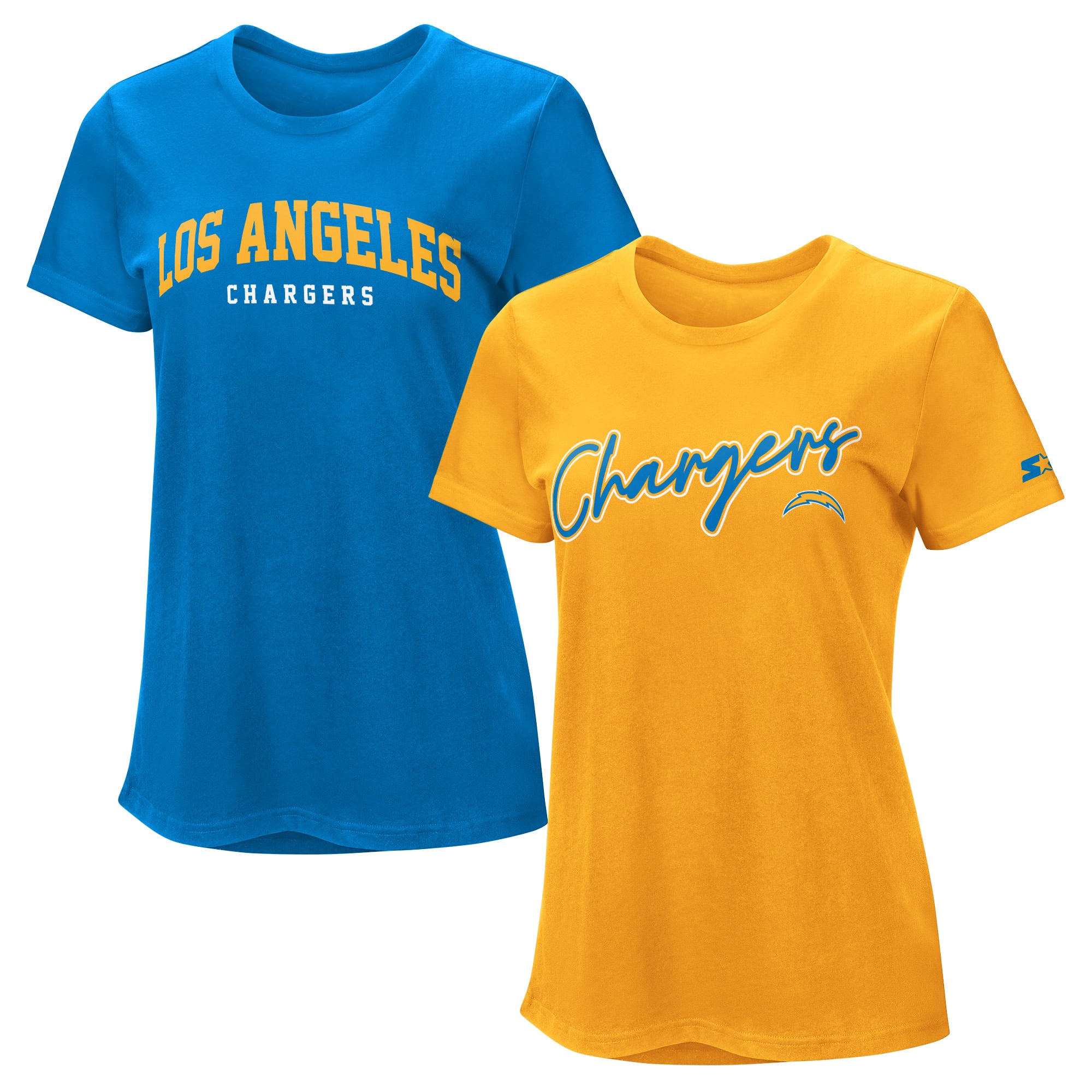 Pack de t-shirts Starter pour femmes, bleu poudré et or, Los Angeles Chargers
