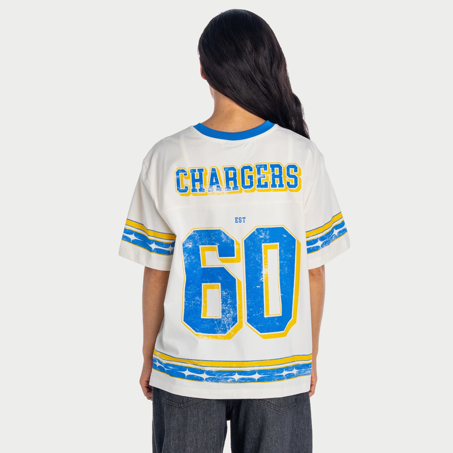 T-shirt boyfriend oversize crème The Wild Collective pour femme, Los Angeles Chargers