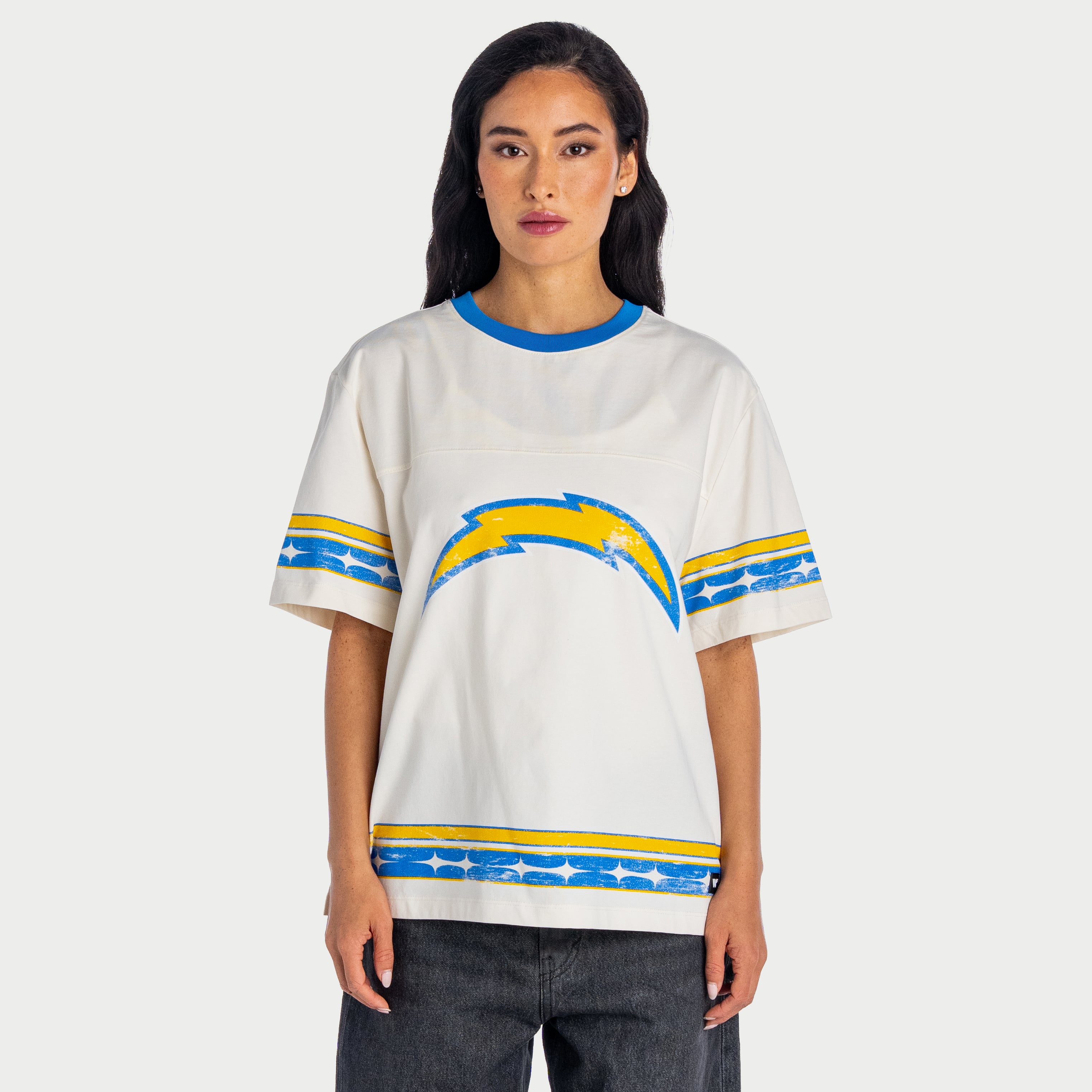 T-shirt boyfriend oversize crème The Wild Collective pour femme, Los Angeles Chargers