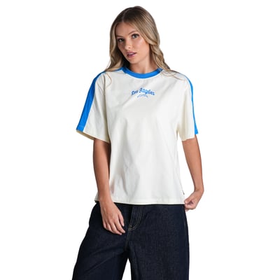  Los Angeles Chargers The Wild Collective Women's Stripe Drop Shoulder T-Shirt - Cream