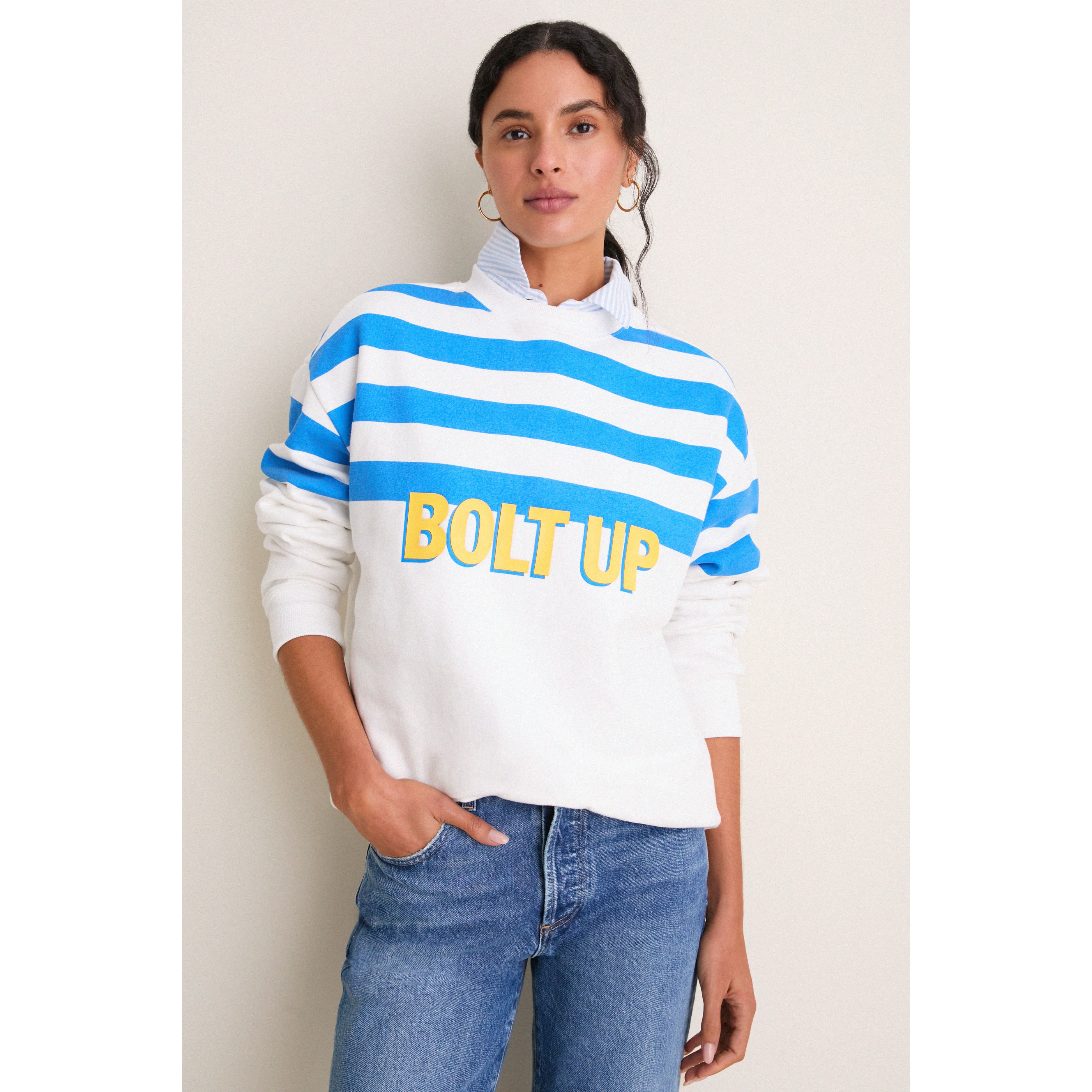 Sweat-shirt rayé blanc/bleu ciel pour femme Tuckernuck des Chargers de Los Angeles