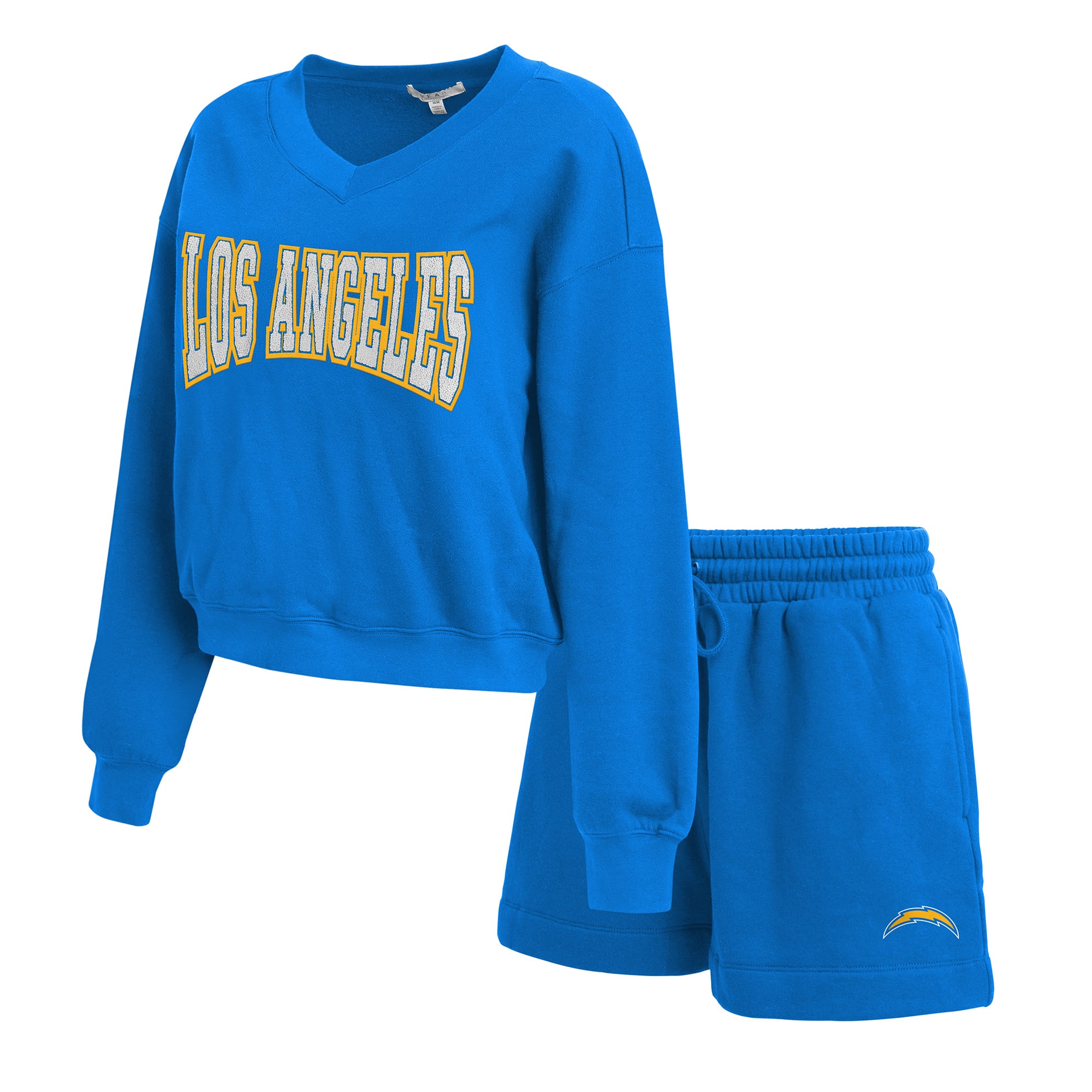 Women's WEAR by Erin Andrews Powder Blue Los Angeles Chargers Fleece V-Neck Lounge Set