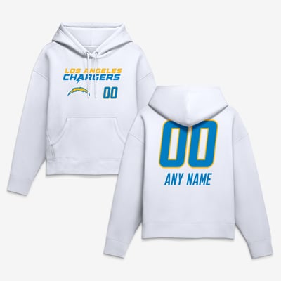 Los Angeles Chargers Women's Touchdown Wordmark Personalized Name & Number Hoodie - White