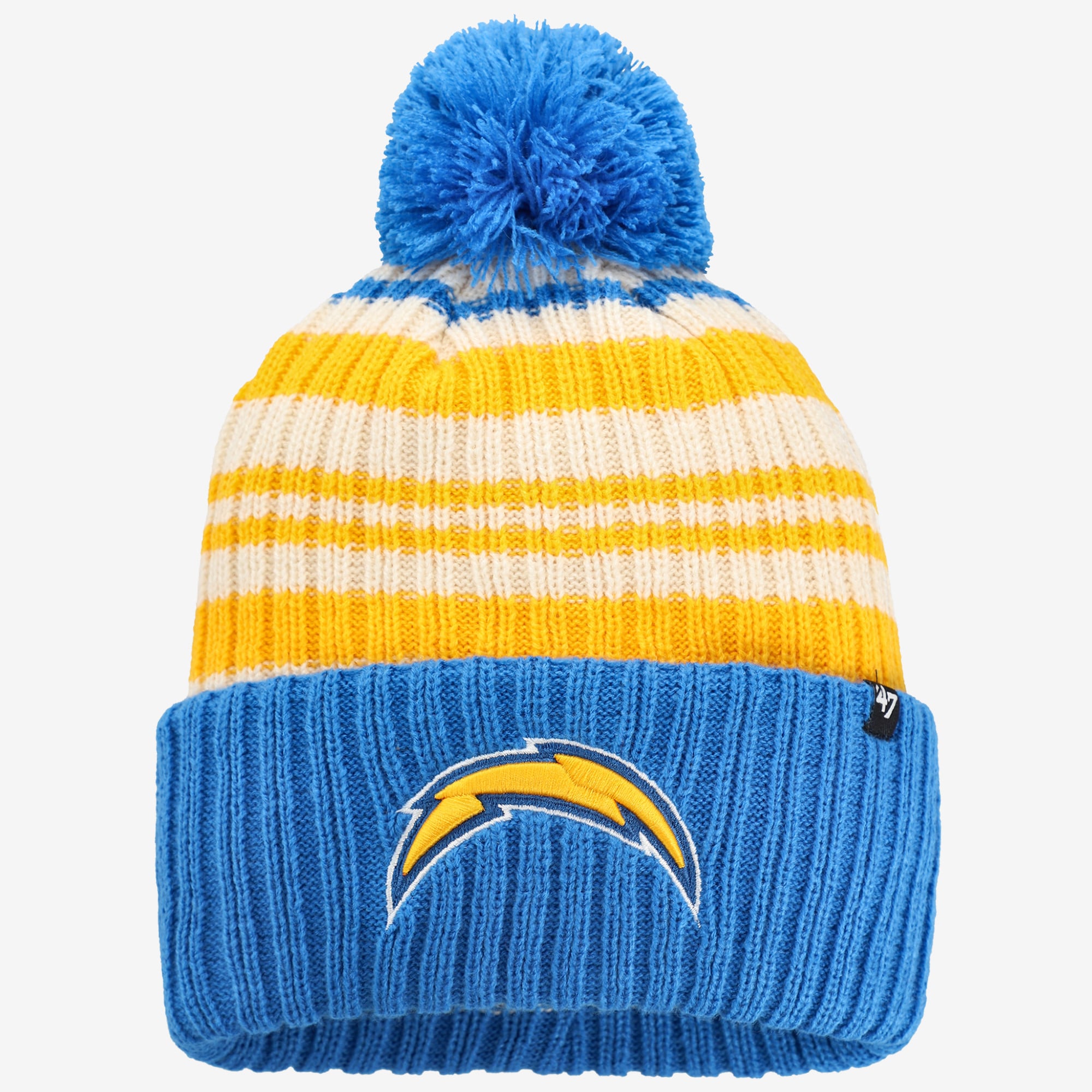 Bonnet tricoté à revers Snow Fort bleu poudré pour enfant, modèle 47 des Los Angeles Chargers, avec pompon.