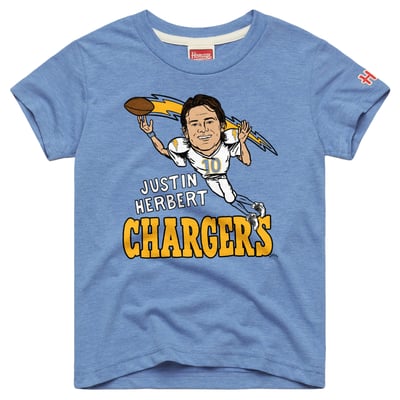 Justin Herbert Los Angeles Chargers Homage Youth Caricature T-Shirt - Powder Blue
