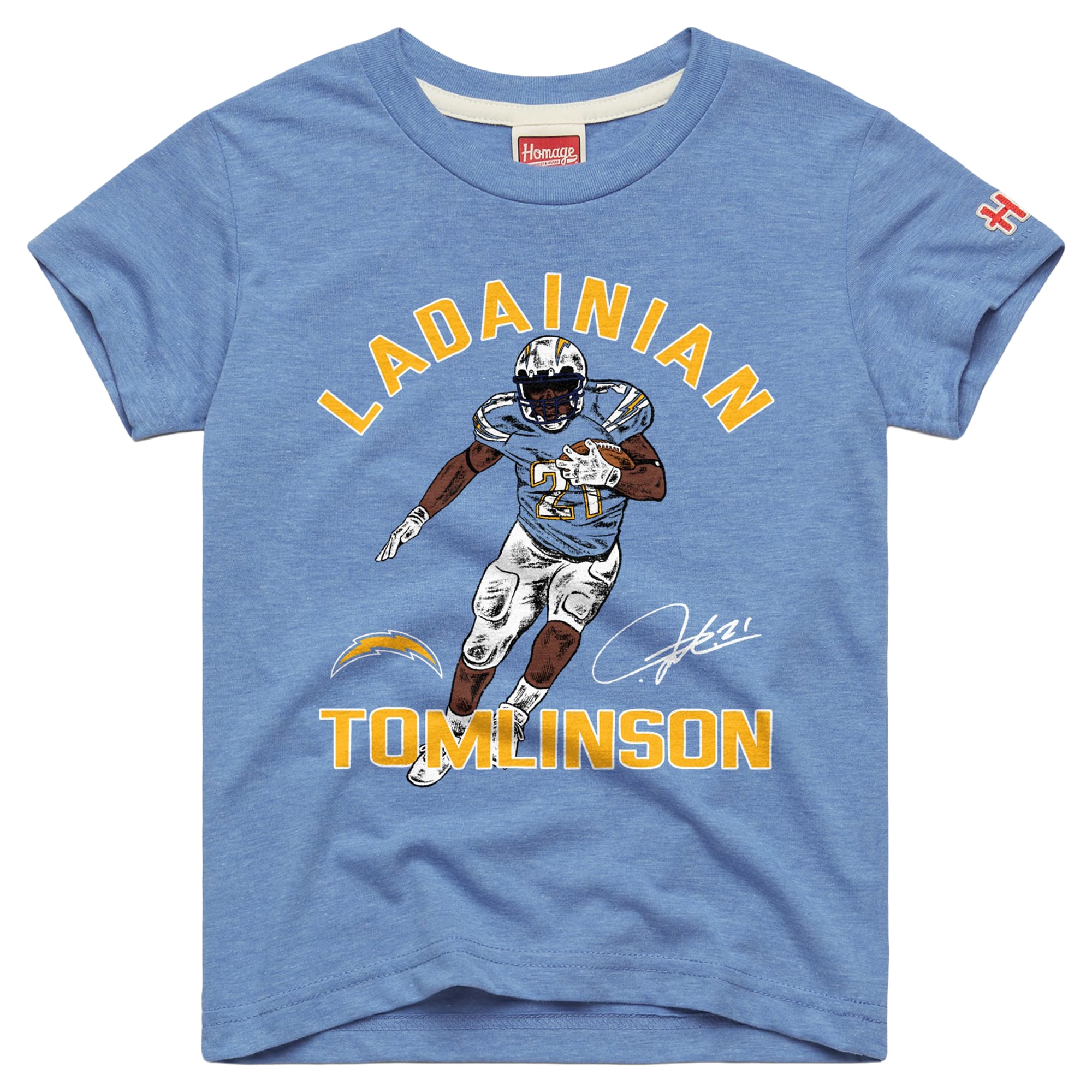 T-shirt bleu clair hommage à LaDainian Tomlinson, Los Angeles Chargers, légendes retraitées