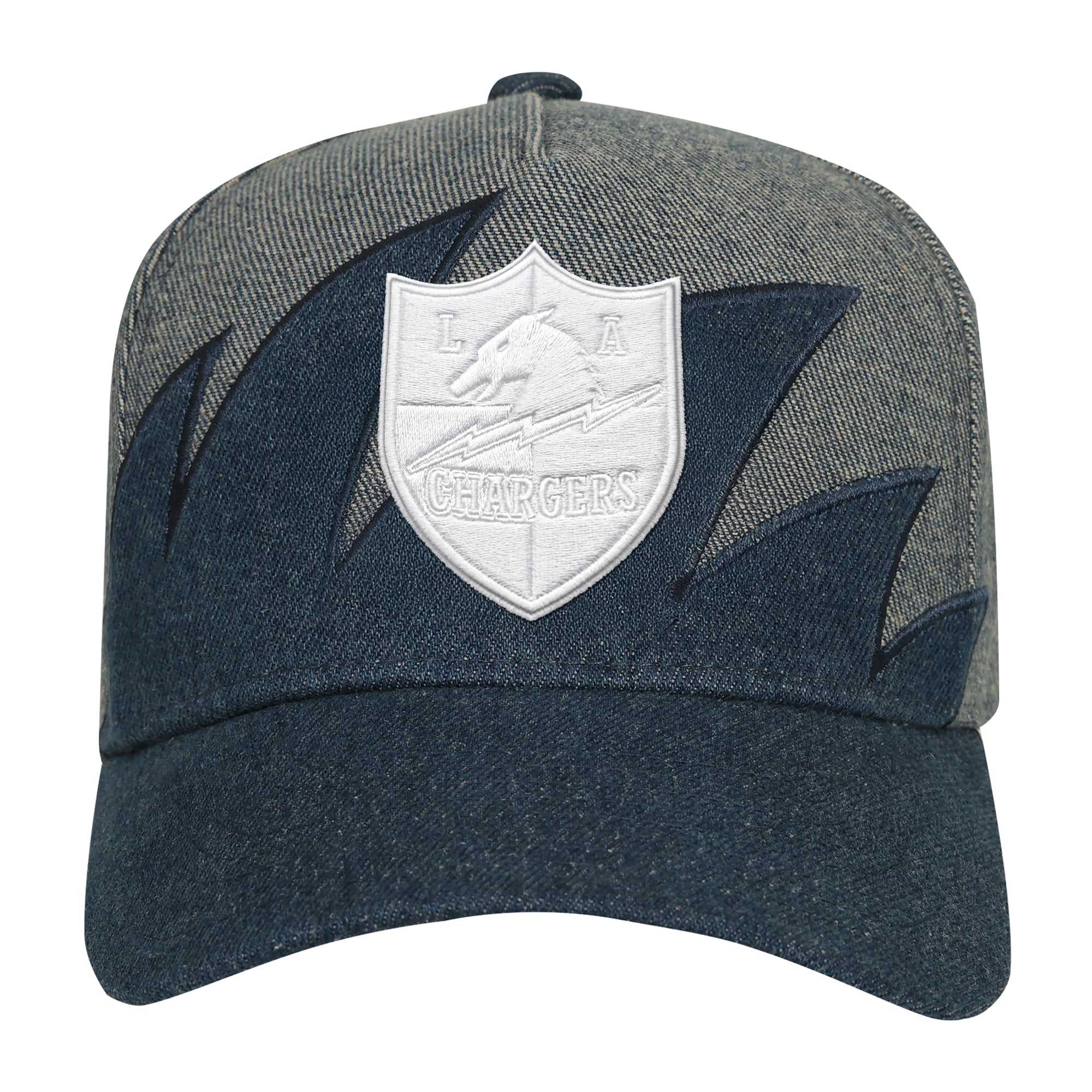 Youth Mitchell & Ness Denim Los Angeles Chargers Sharktooth Pro Pinch Adjustable Hat