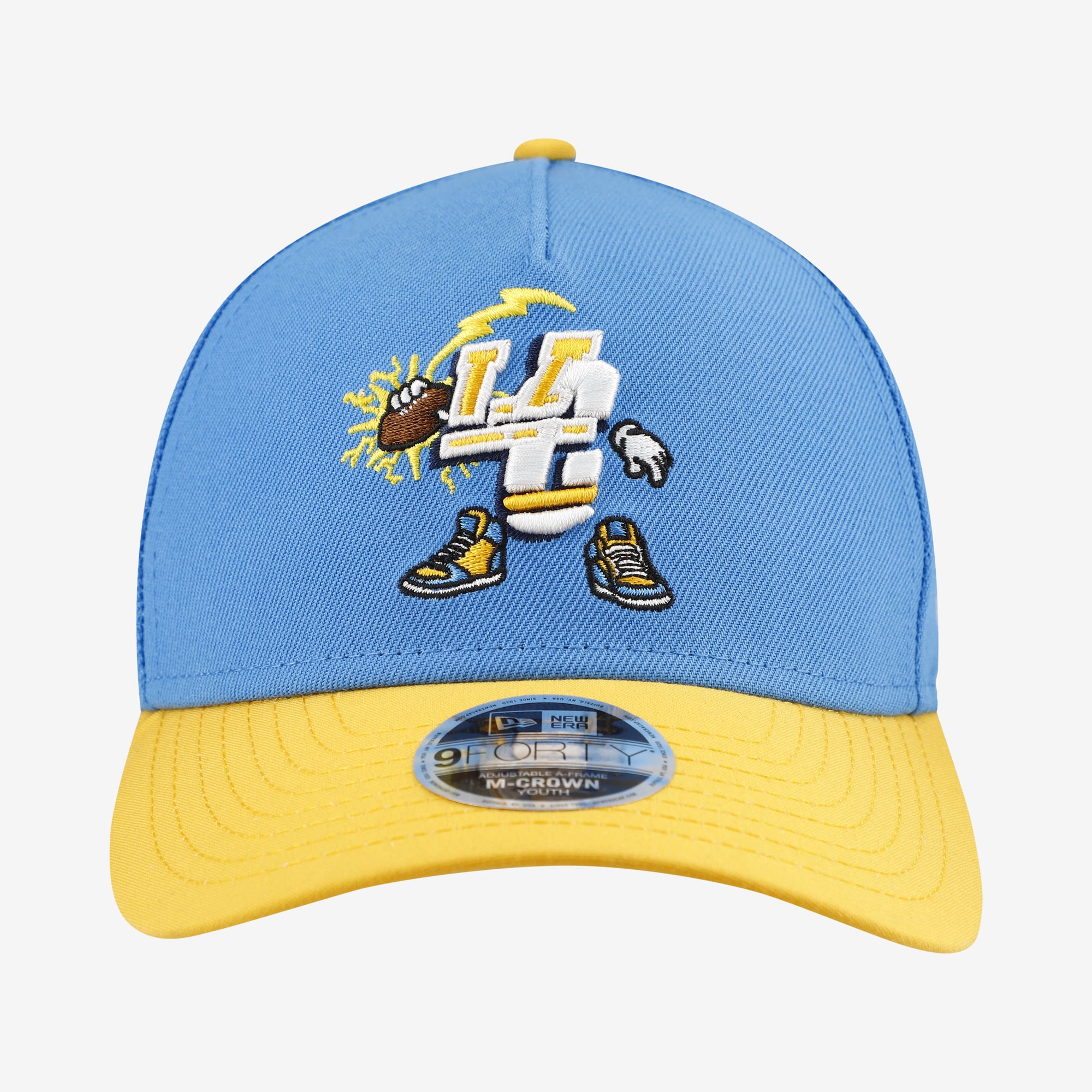 Casquette ajustable New Era 9FORTY A-Frame bleu poudré pour jeunes, motif Los Angeles Chargers.
