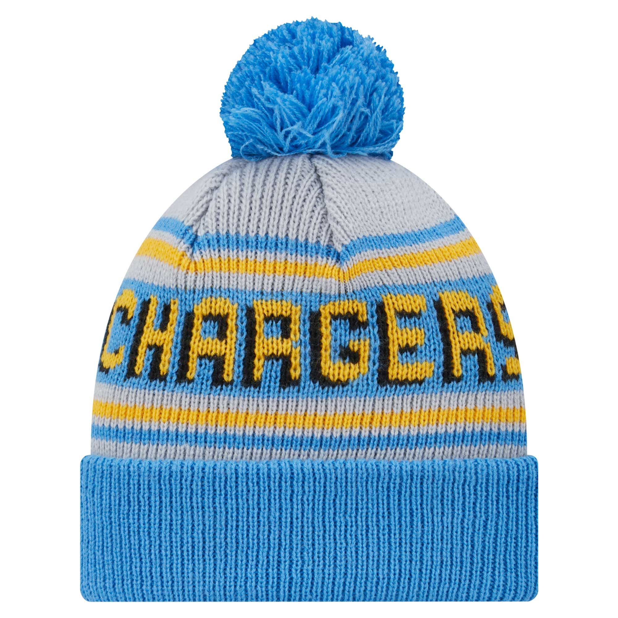 Bonnet tricoté à revers avec pompon bleu poudré Los Angeles Chargers de New Era pour jeune