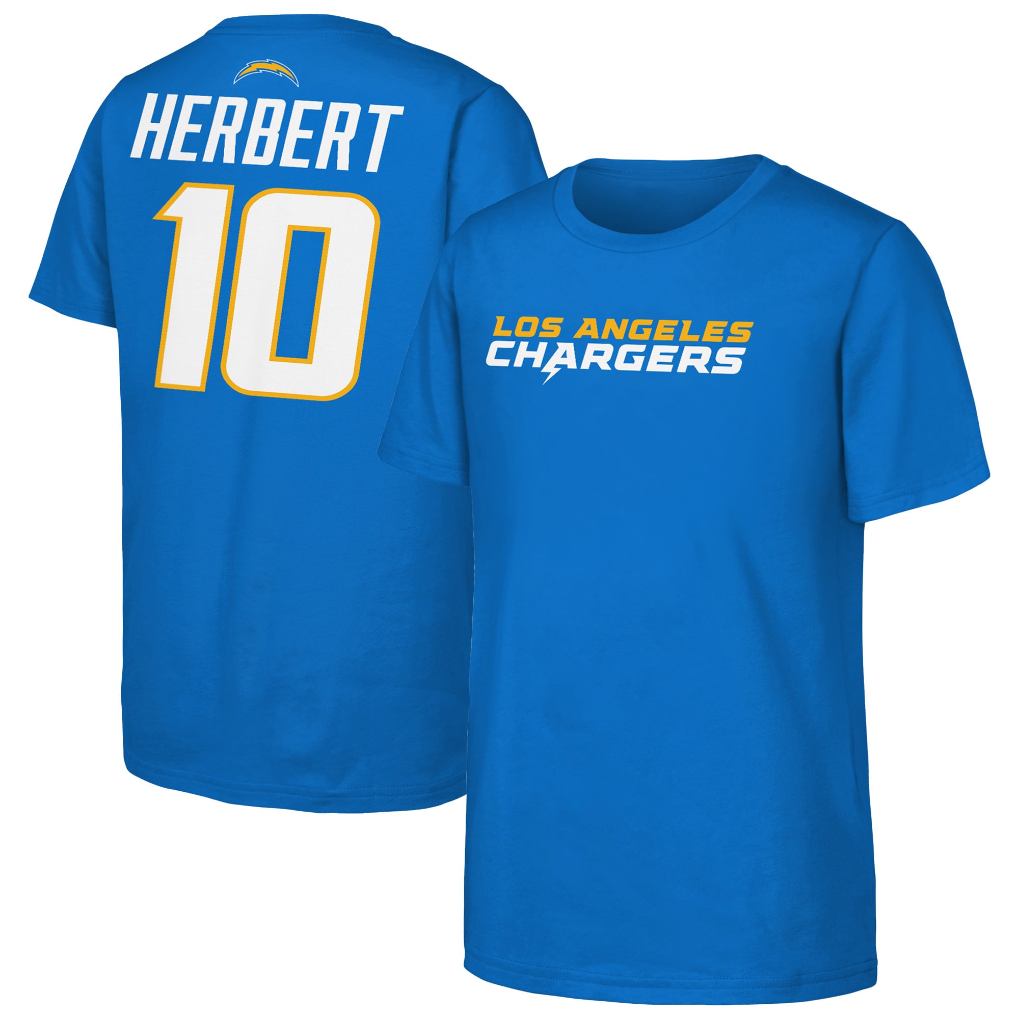 Youth Outerstuff Justin Herbert Powder Blue Los Angeles Chargers Name & Number T-Shirt
