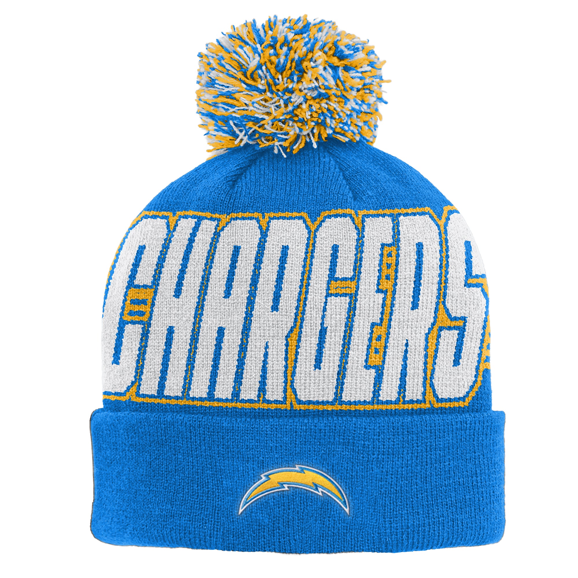 Bonnet tricoté à revers bleu poudré Youth Outerstuff Los Angeles Chargers avec pompon