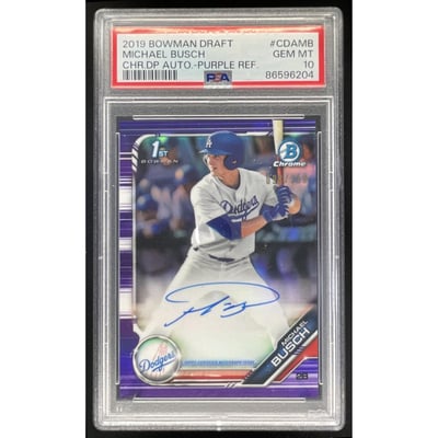 2019 Bowman Draft Chrome Pick Purple #CDA-MB Michael Busch RC Auto /250 PSA 10