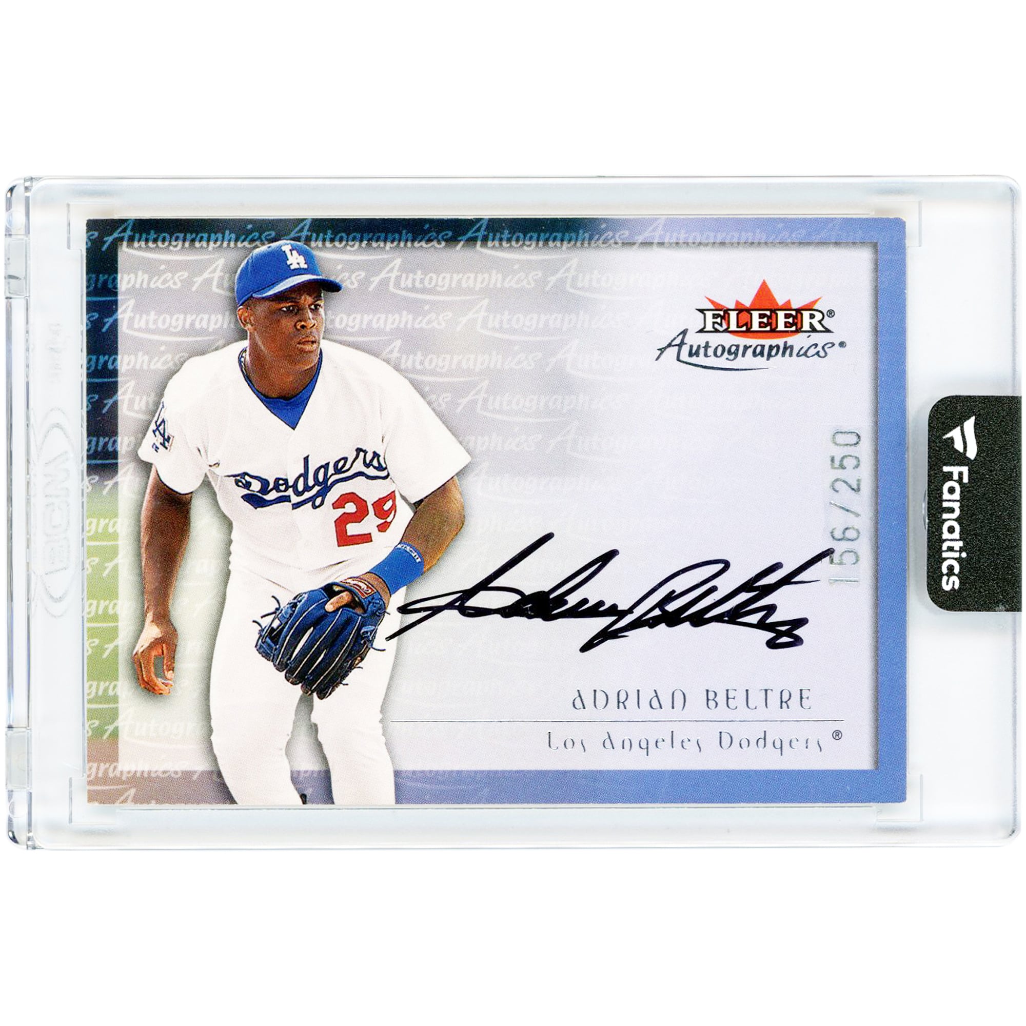 Carte autographiée par Adrian Beltre des Dodgers de Los Angeles, édition 2000 Fleer Autographics, n° AB, n° 156/250