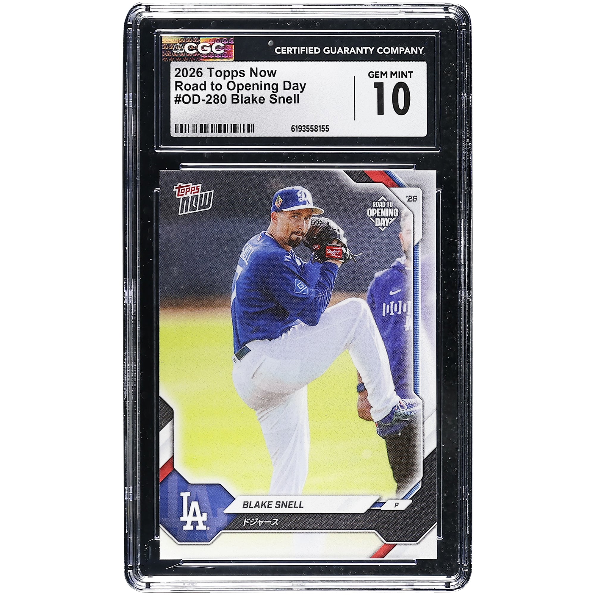 Carte Blake Snell des Dodgers de Los Angeles 2026 Topps Now Road to Opening Day - Édition Japon #OD-280, authentifiée CGC (10 cartes).