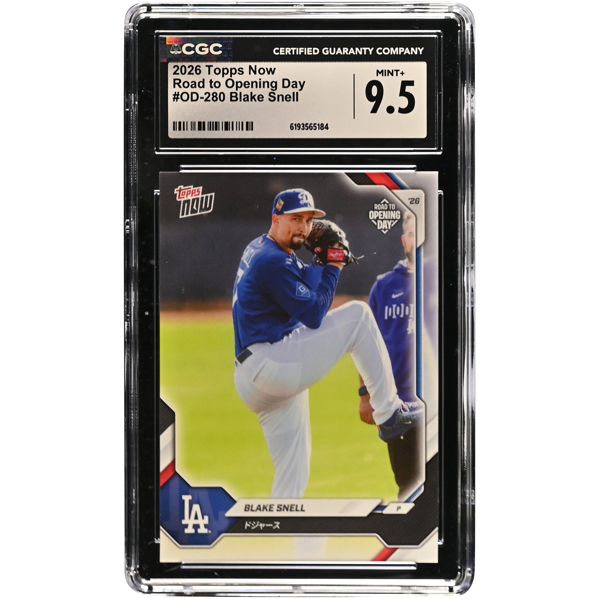 Carte Blake Snell des Dodgers de Los Angeles 2026 Topps Now Road to Opening Day - Édition Japon #OD-280, authentifiée CGC 9.5