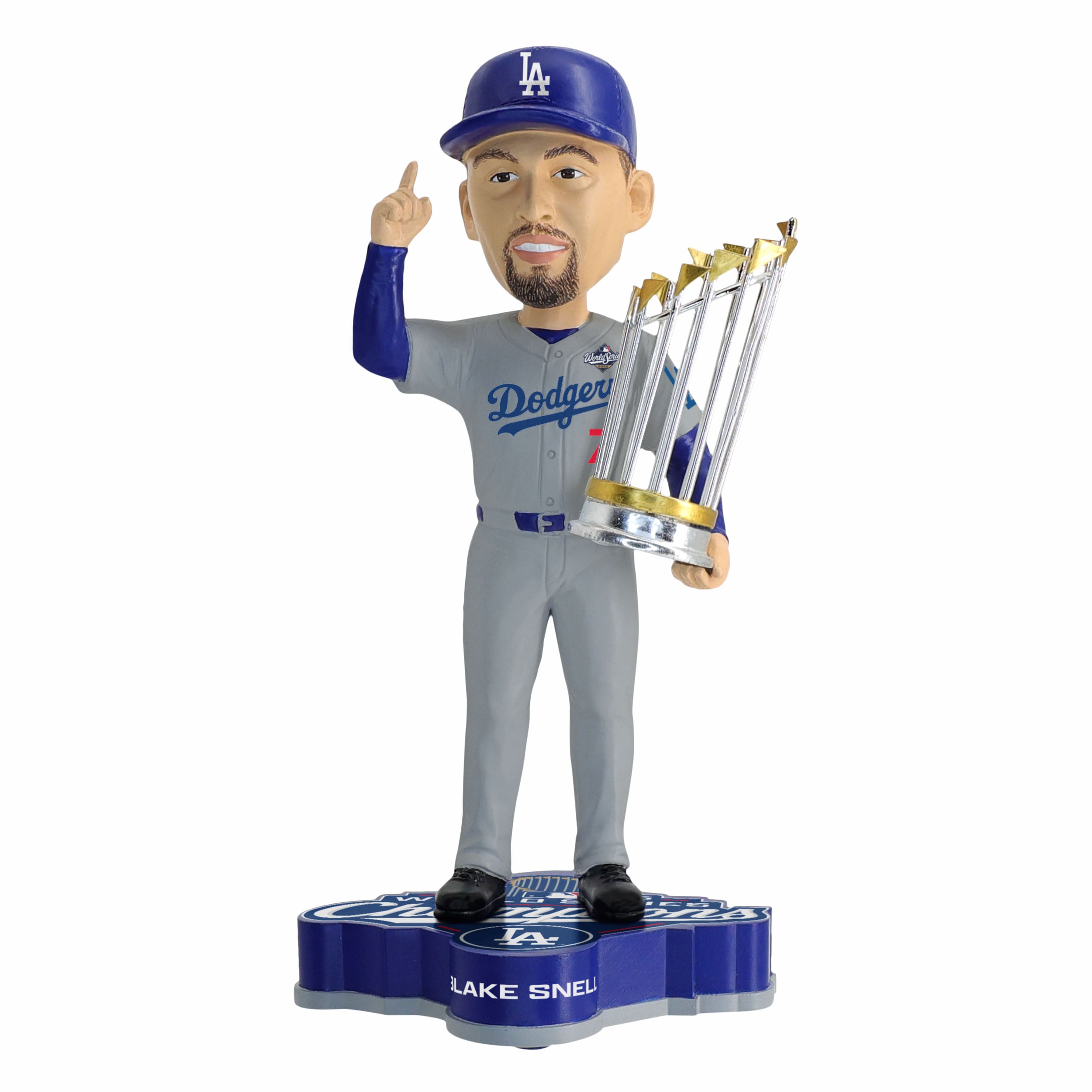 Figurine à tête branlante de 20 cm (8 pouces) de Blake Snell, des Dodgers de Los Angeles, champions des Séries mondiales 2025 (FOCO).
