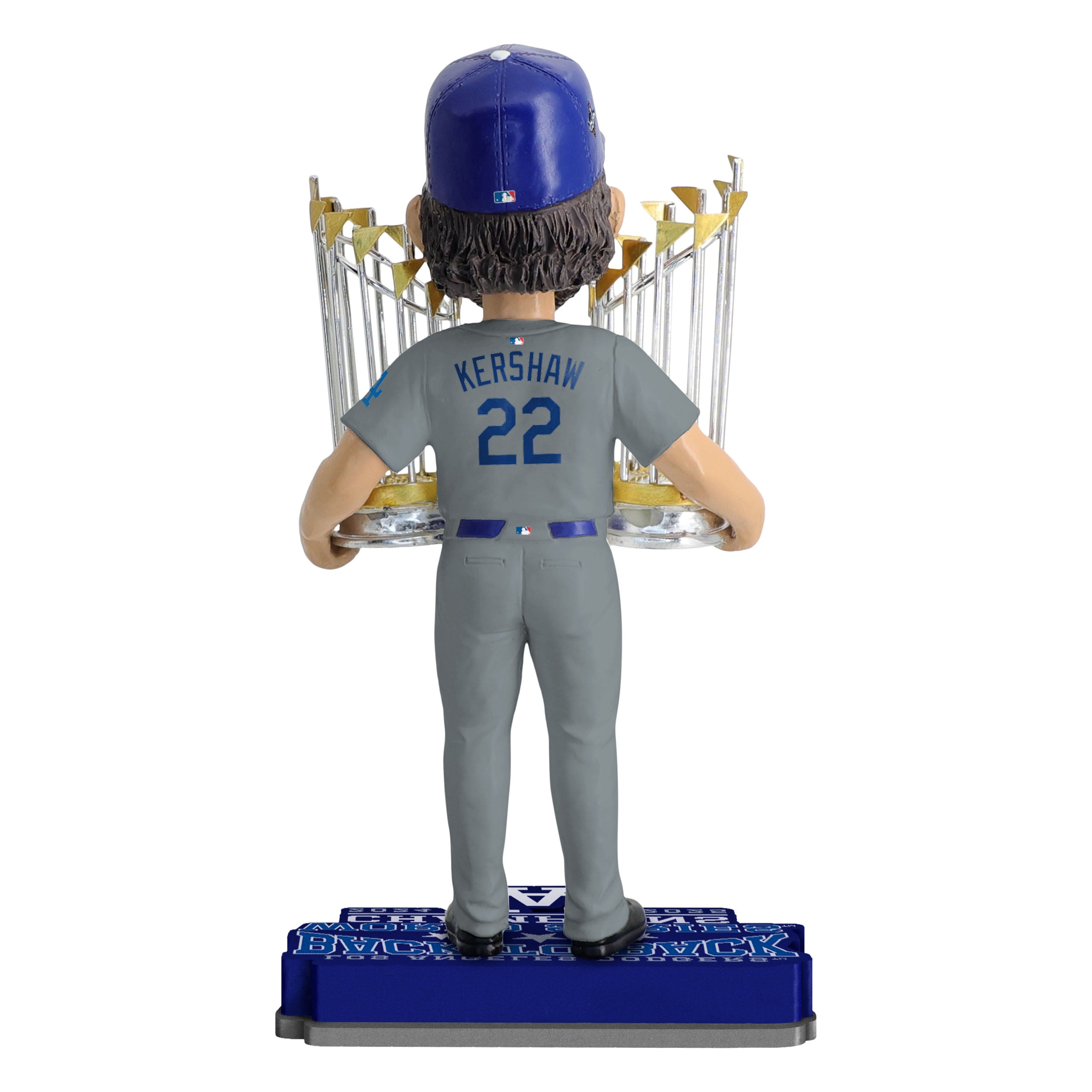 Figurine à tête branlante de 20 cm (8 pouces) de Clayton Kershaw, des Dodgers de Los Angeles, doubles champions des Séries mondiales.