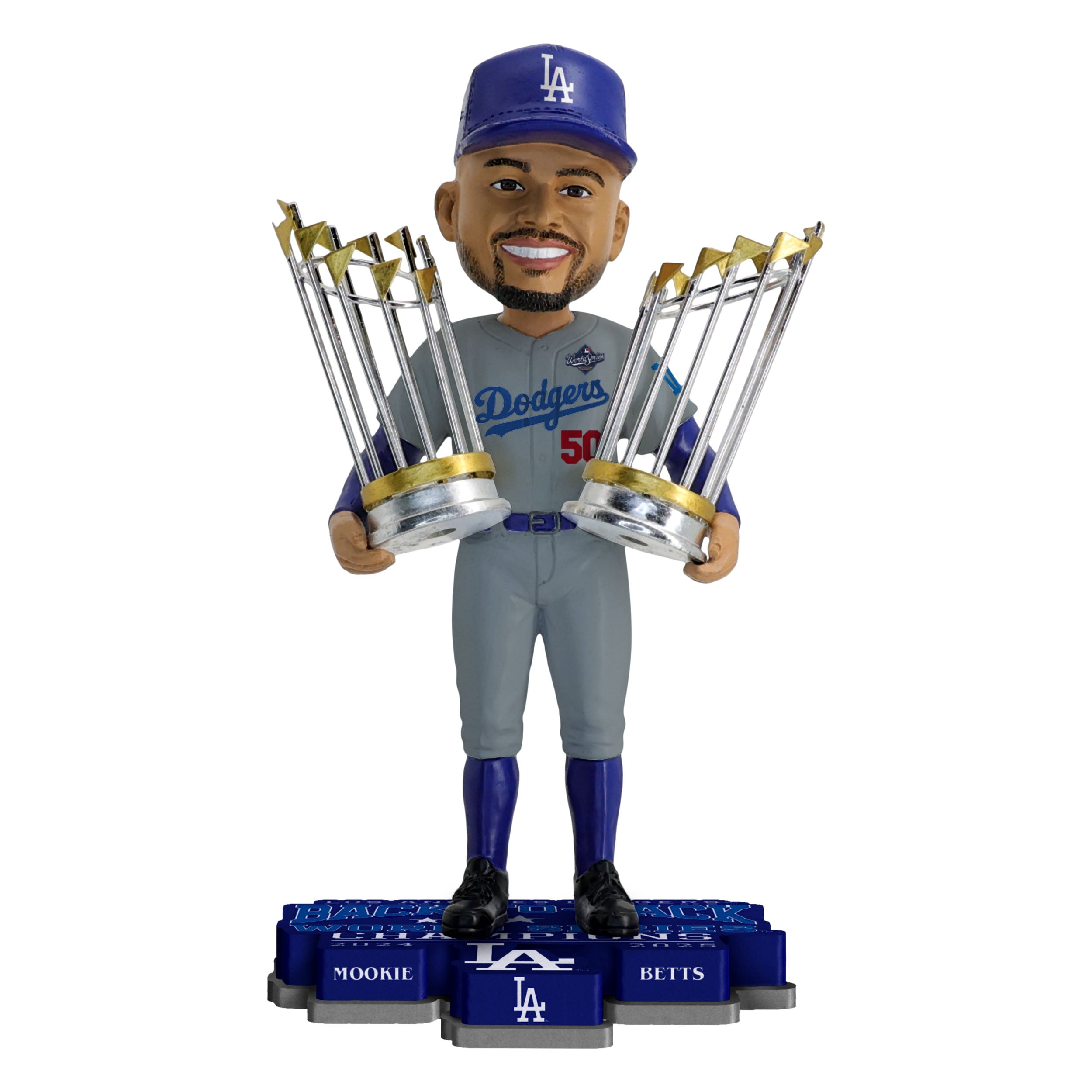 Figurine à tête branlante de 20 cm (8 pouces) de Mookie Betts, des Dodgers de Los Angeles, doubles champions des Séries mondiales.