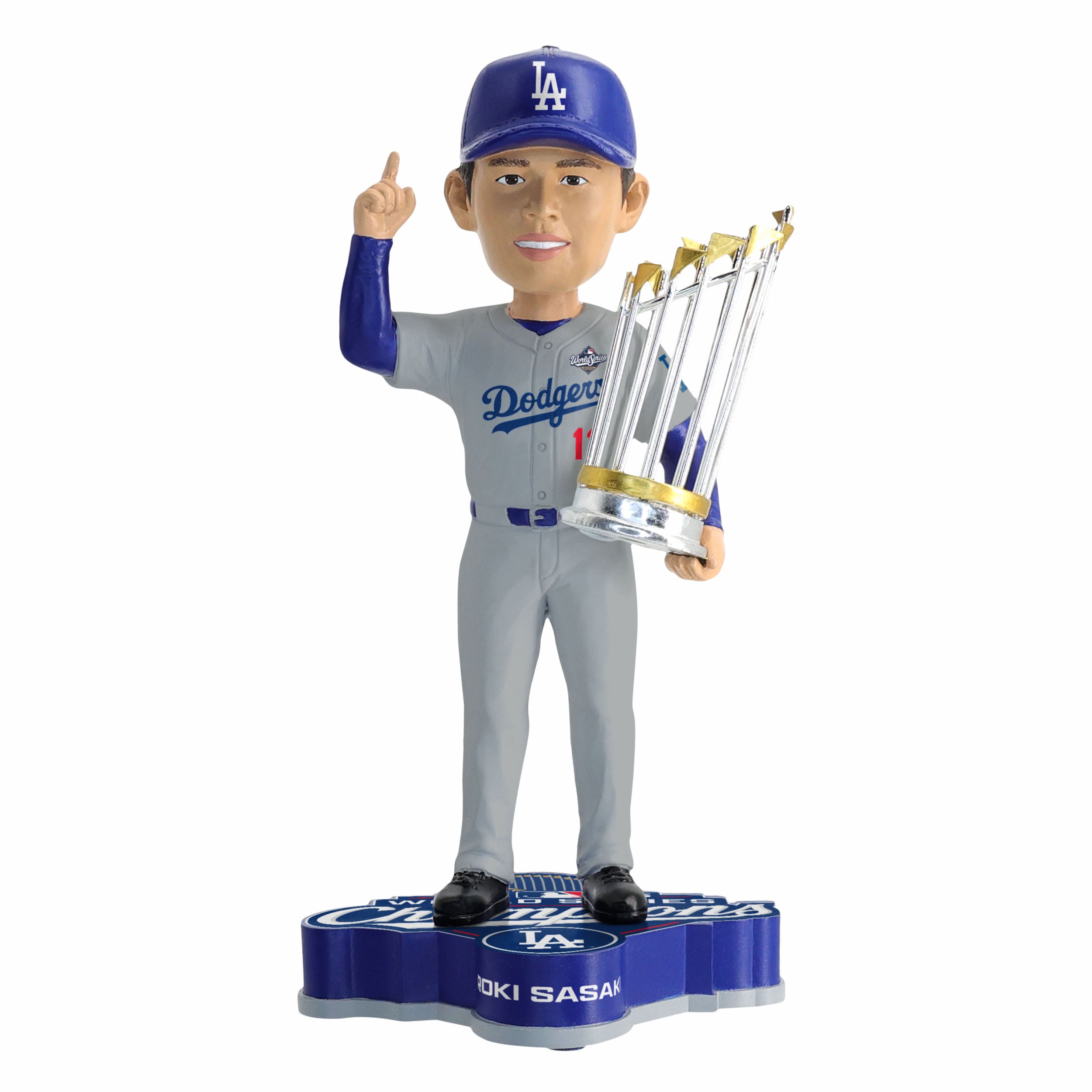 Figurine à tête branlante de 20 cm (8 pouces) de Roki Sasaki, Los Angeles Dodgers, champions des Séries mondiales 2025 (FOCO).