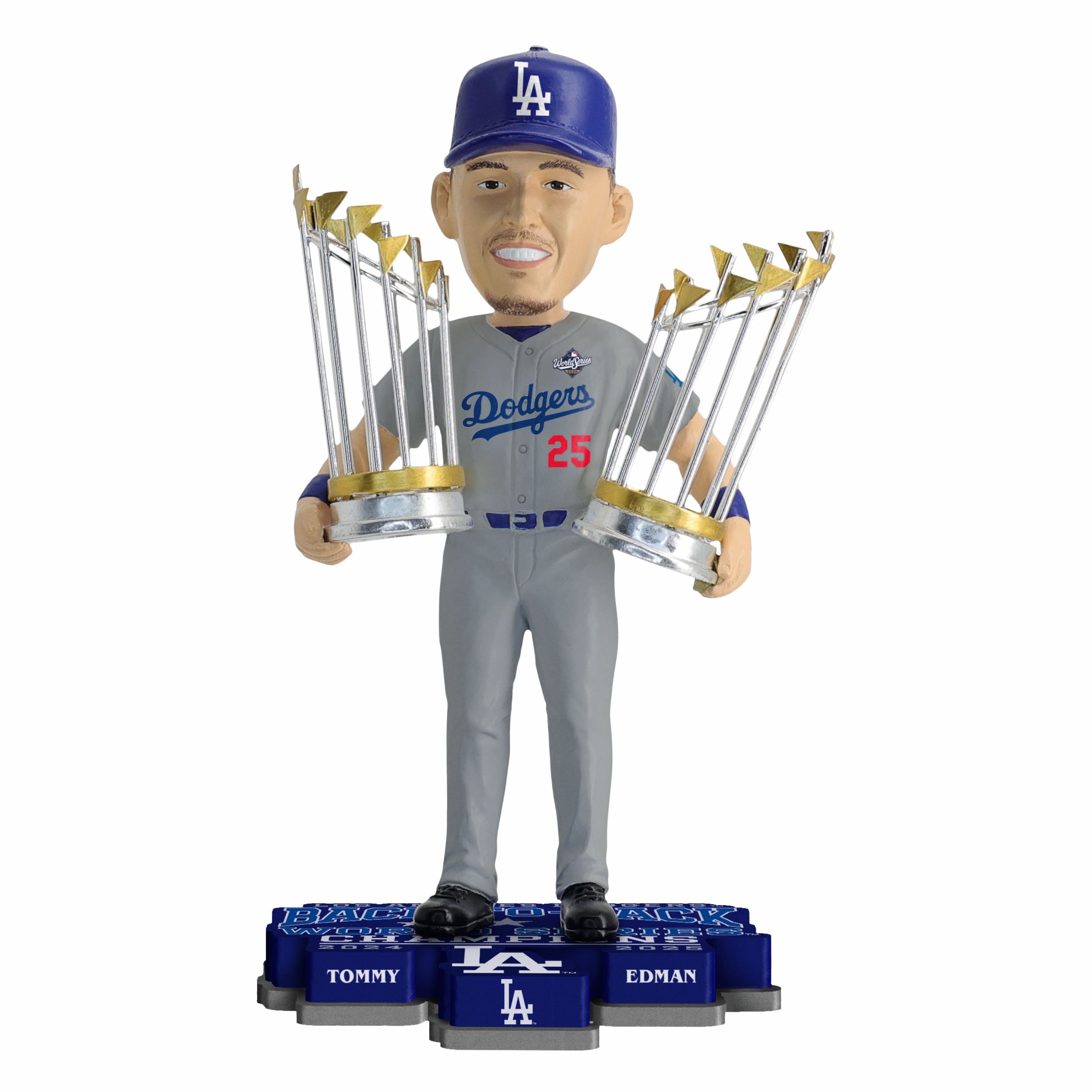 Figurine à tête branlante de 20 cm (8 pouces) de Tommy Edman, des Dodgers de Los Angeles, doubles champions des Séries mondiales.