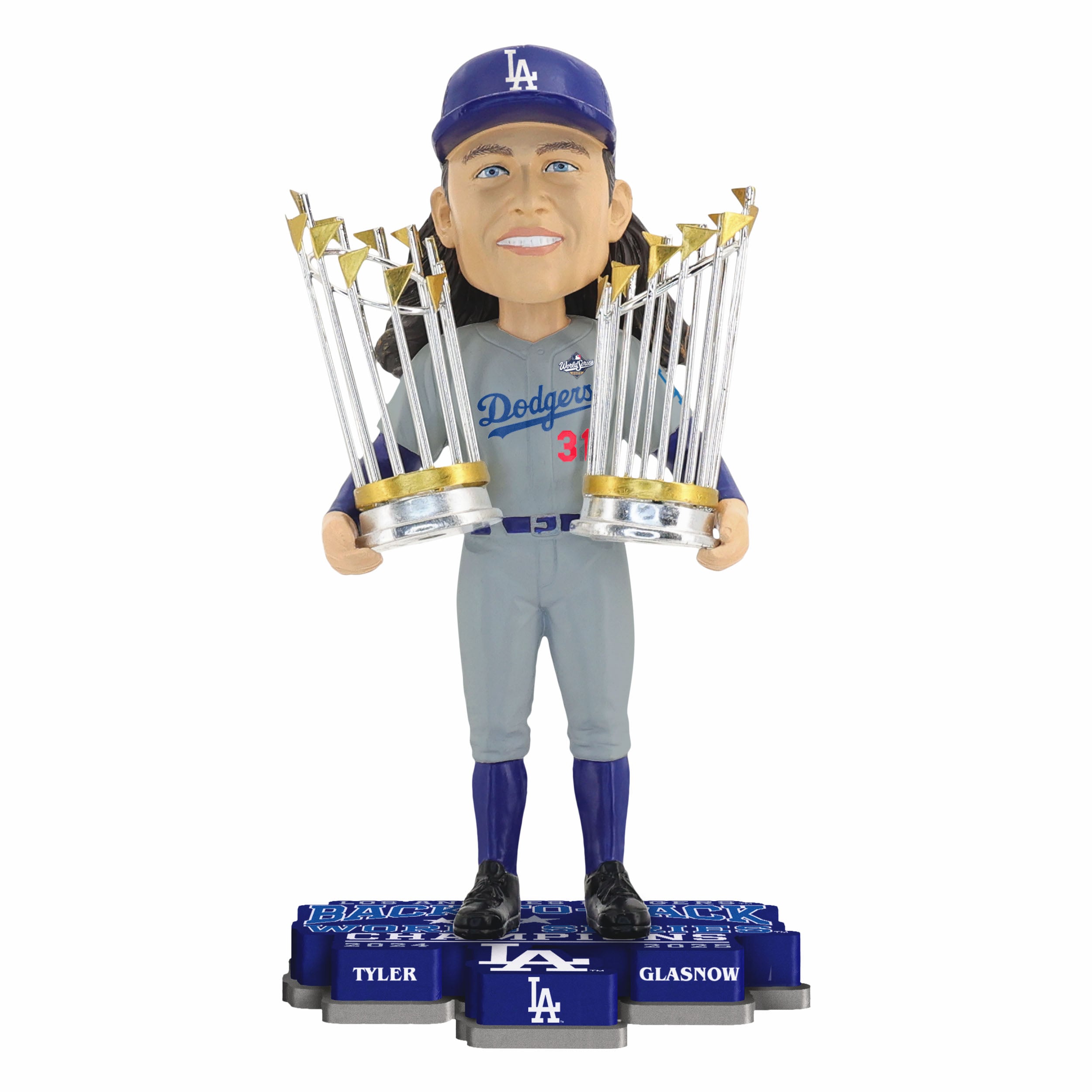 Figurine à tête branlante de 20 cm (8 pouces) de Tyler Glasnow, des Dodgers de Los Angeles, double champion des Séries mondiales.